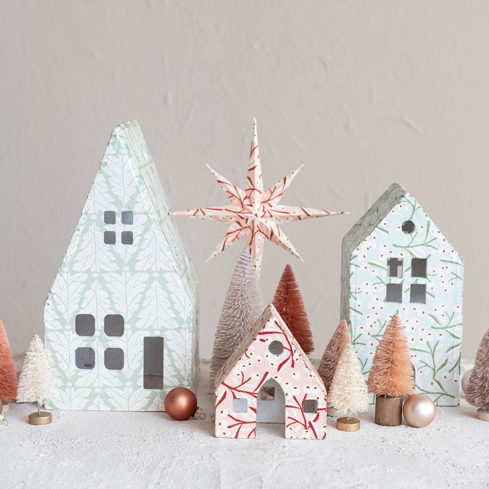 Hello Honey® Printed Paper Mache House Set with Berry & Tree Patterns