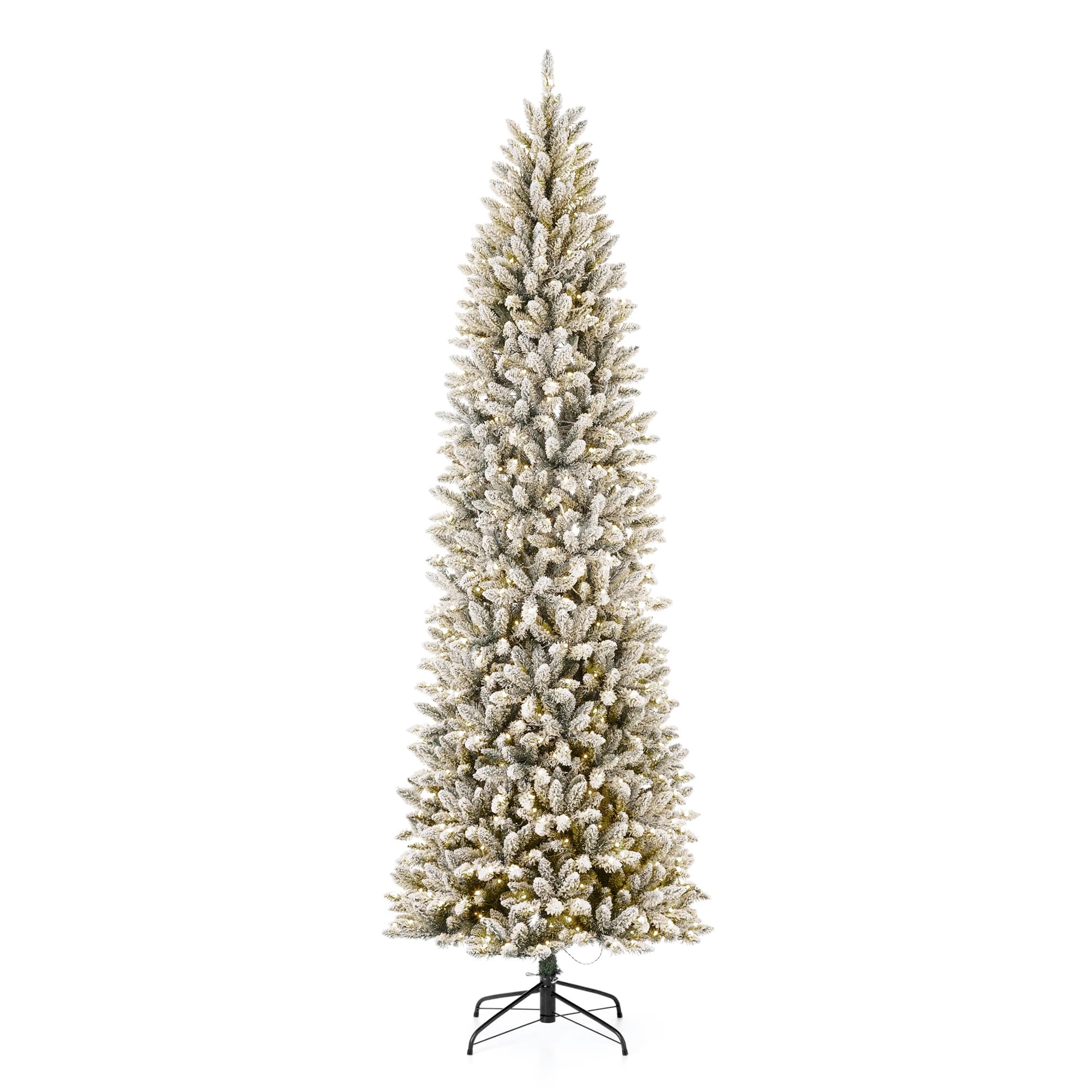 9Ft Pre-Lit Flocked Fir Artificial Christmas Tree, Warm White LED Lights By Glitzhome in White/Green | 9 ft | Michaels®
