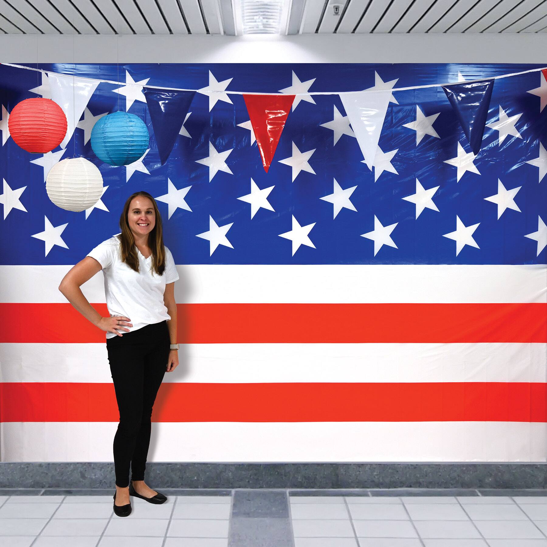 Beistle 4ft. x 30ft. Red & White Patriotic Stripes Backdrop