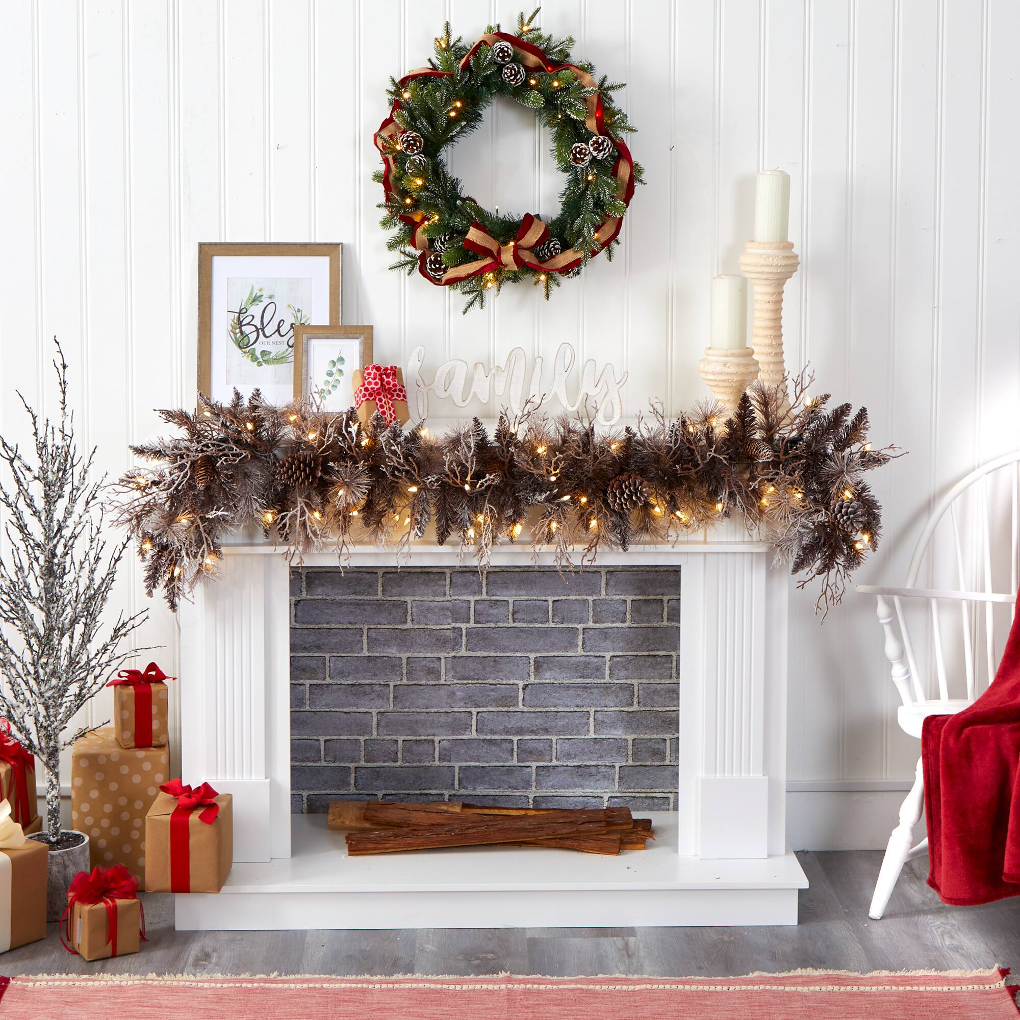 6ft. LED Flocked Pine & Pinecone Christmas Garland