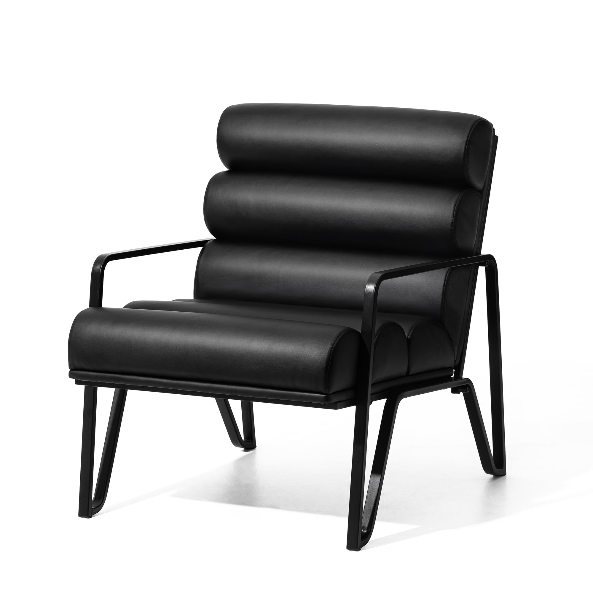 Glitzhome® 26.7" Black Wavy Faux Leather Accent Armchair