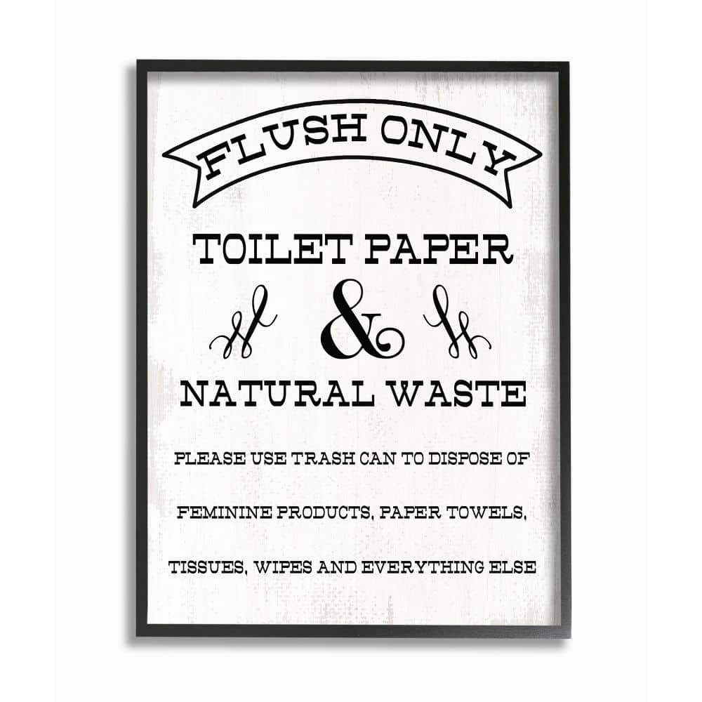 Stupell Industries Flush Only Toilet Paper Rustic Bathroom Sign Framed Wall Art