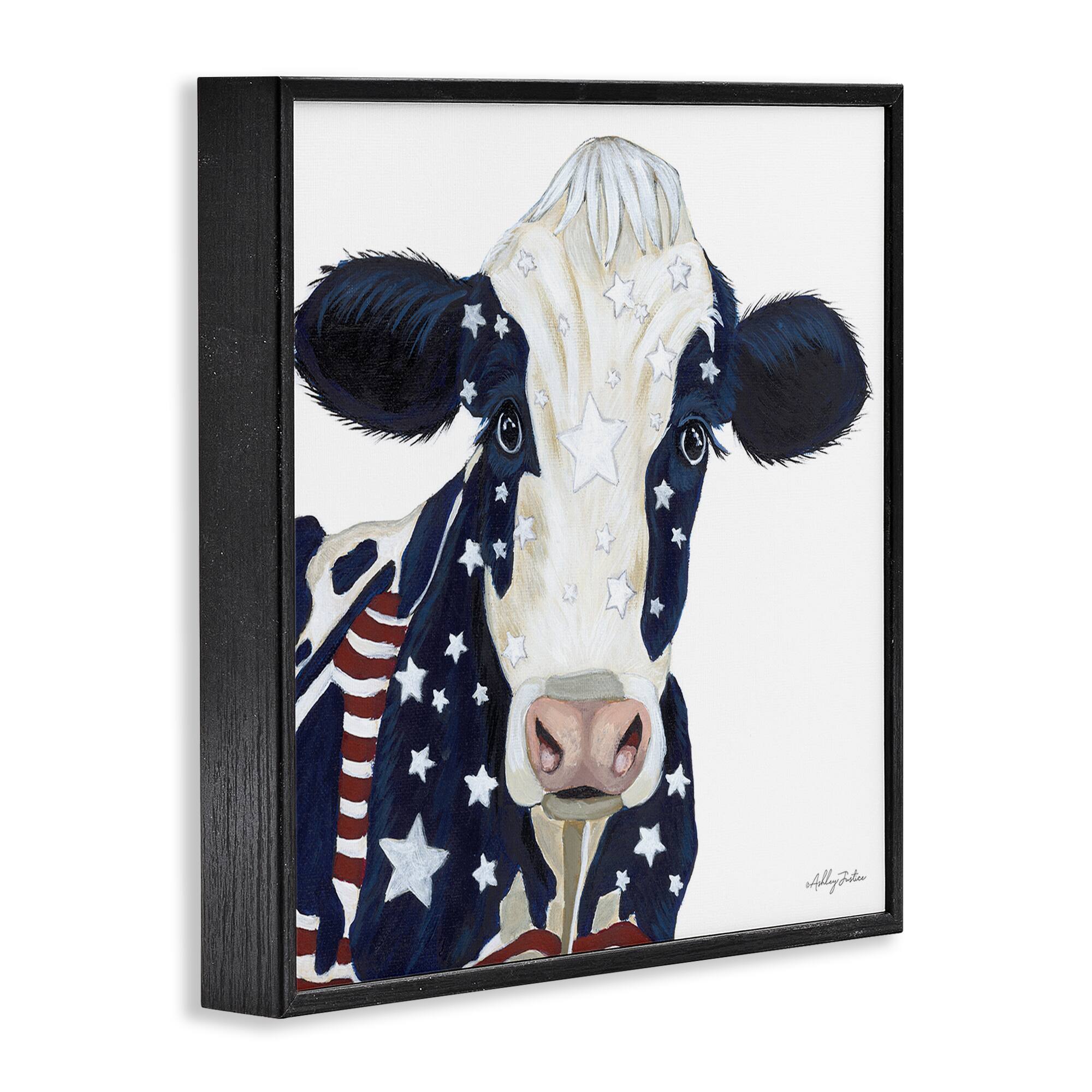 Stupell Industries Country Americana Cow Flag Pattern Framed Giclee Art