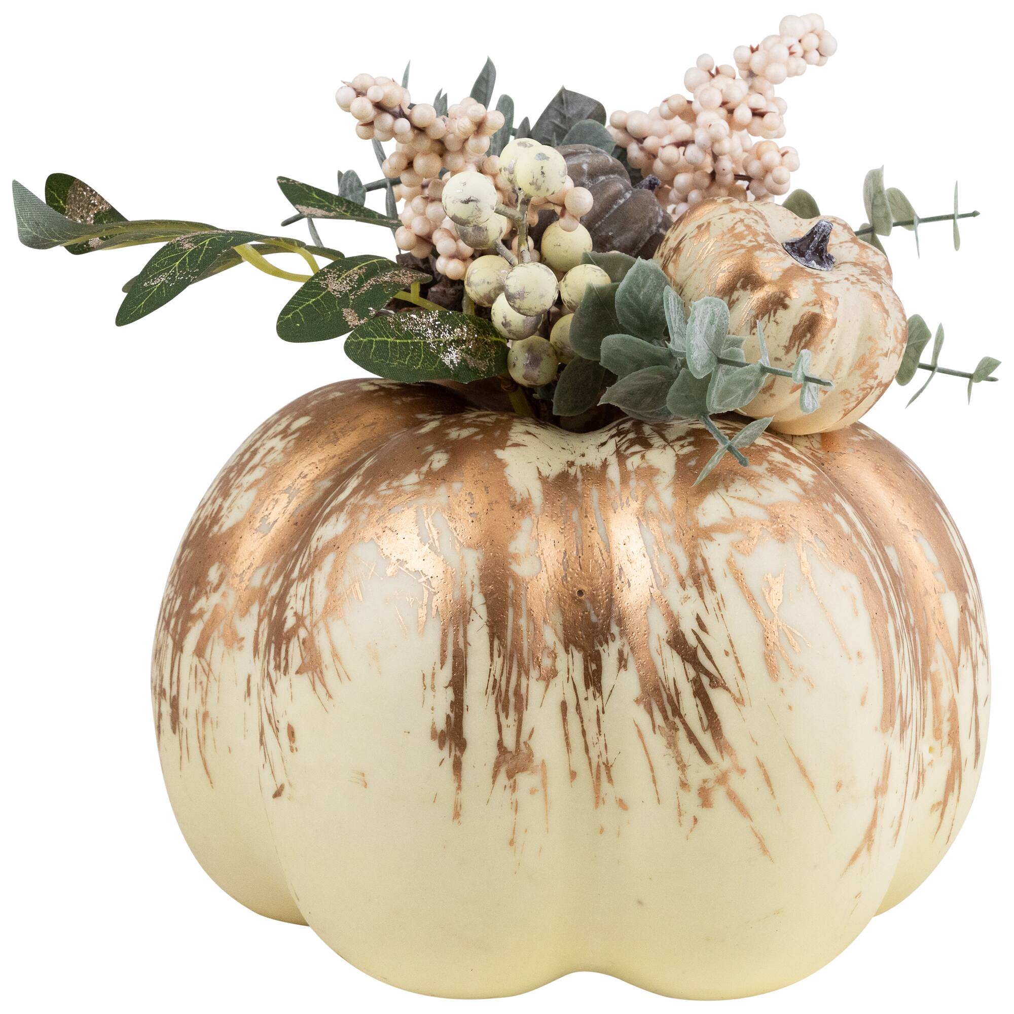 10" White & Gold Pinecone & Pumpkin Tabletop Décor