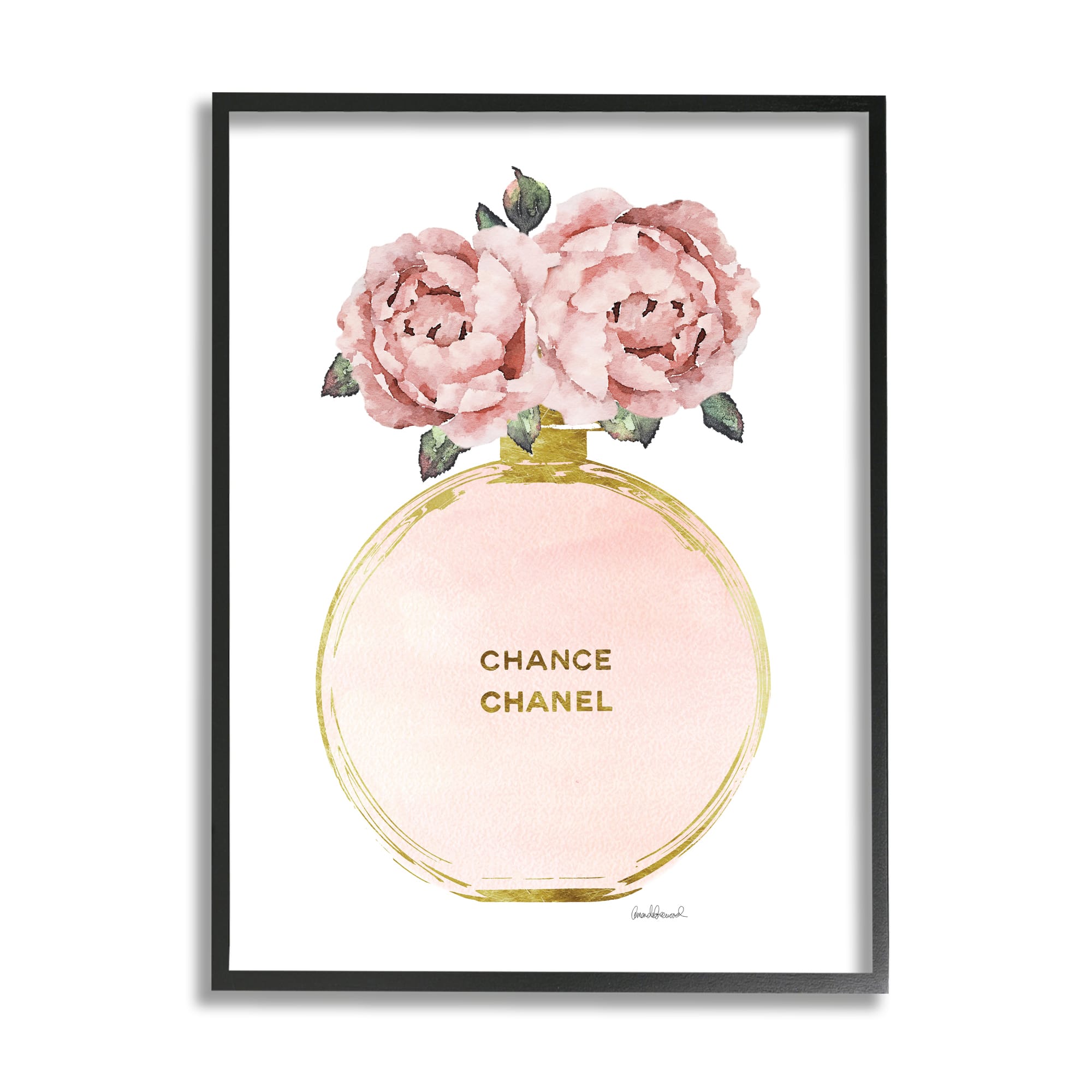 Stupell Industries Vintage Pink Florals in Round Fashion Fragrance Bottle Framed Wall Art