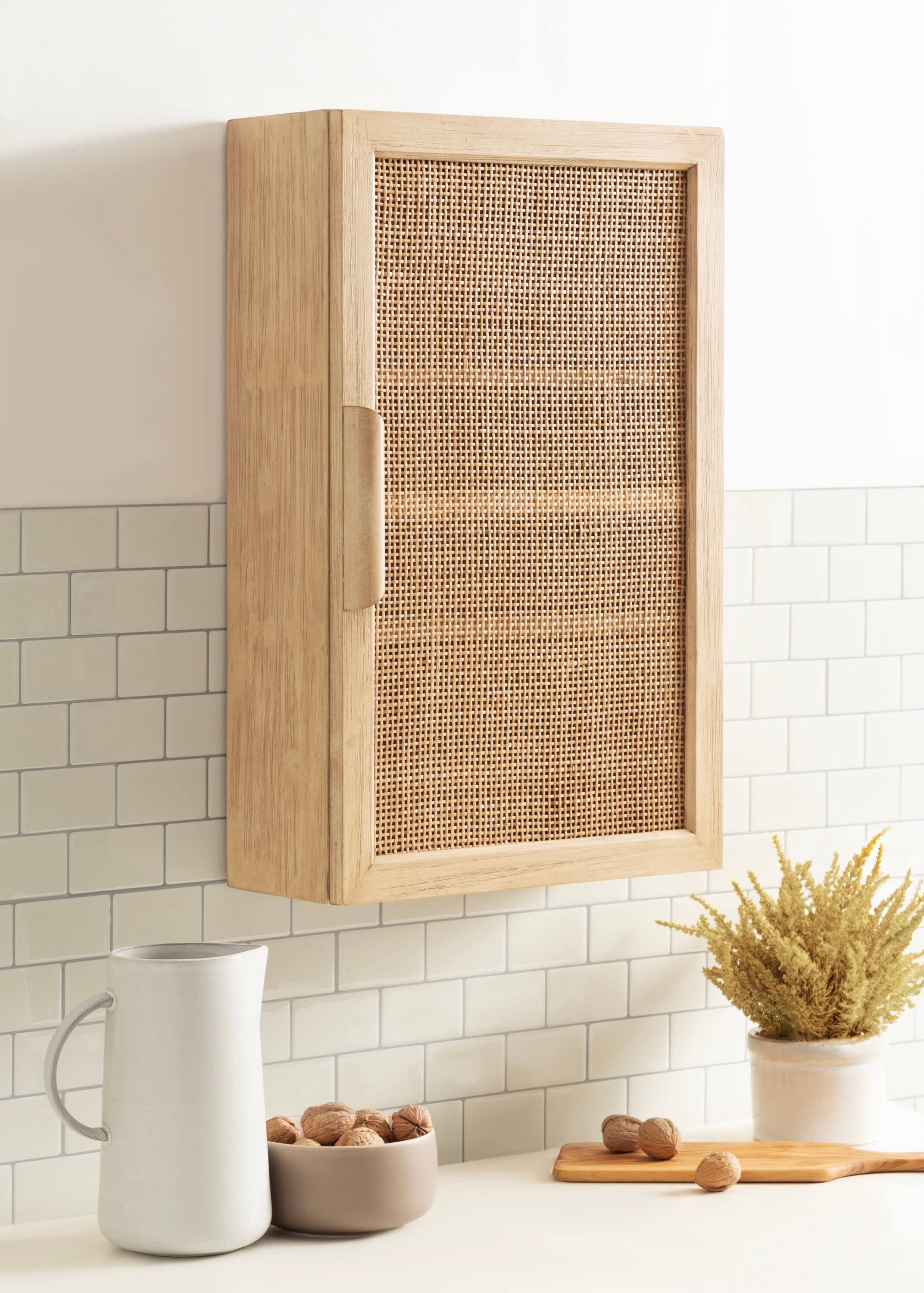 Kate and Laurel Ori Rattan Wall Cabinet