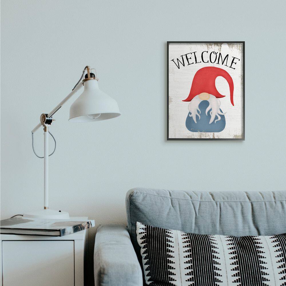 Stupell Industries Welcome Gnome Sign Mythical Garden Elf Pun Framed Wall Art