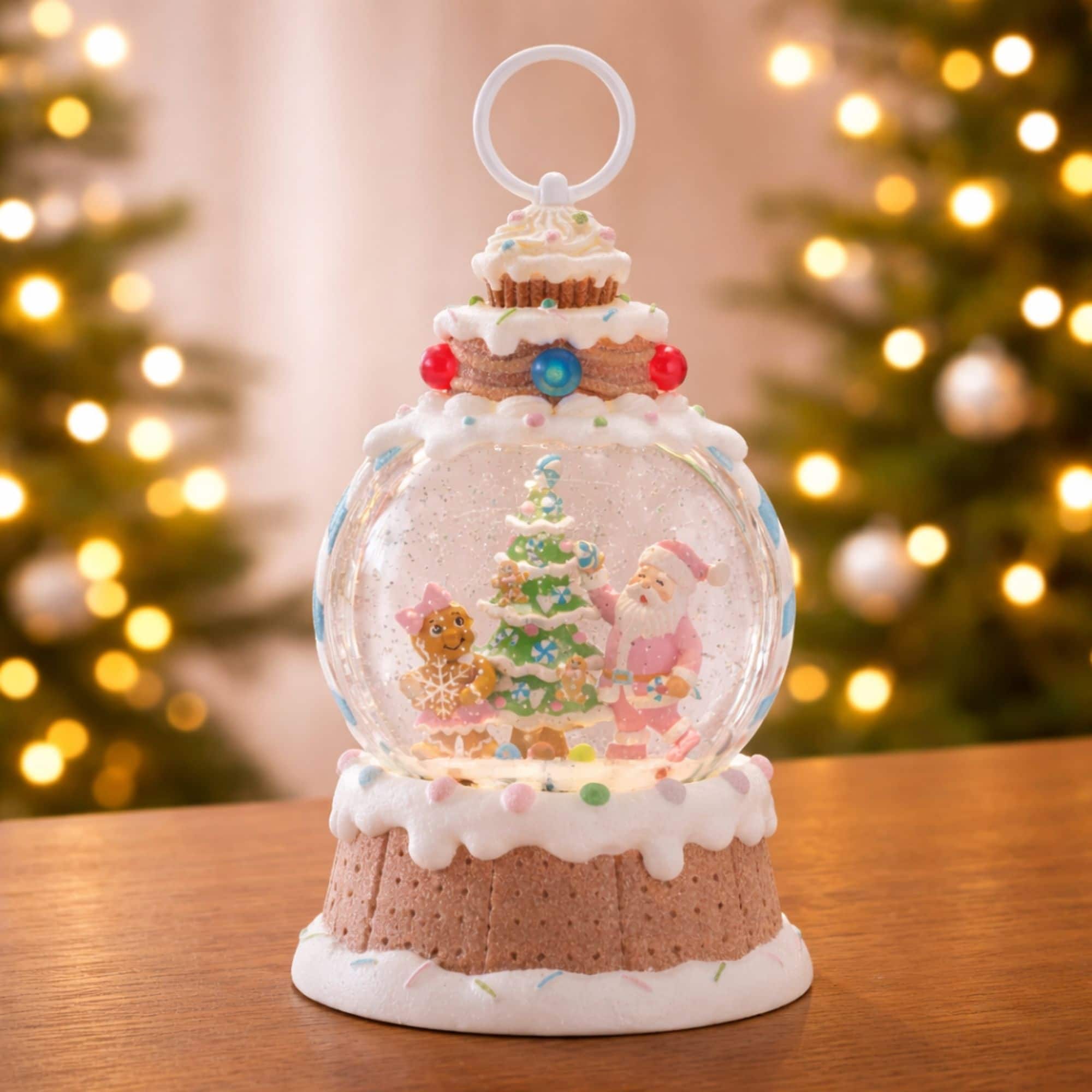 Melrose 10.25" LED Santa & Gingerbread Tree Snow Globe