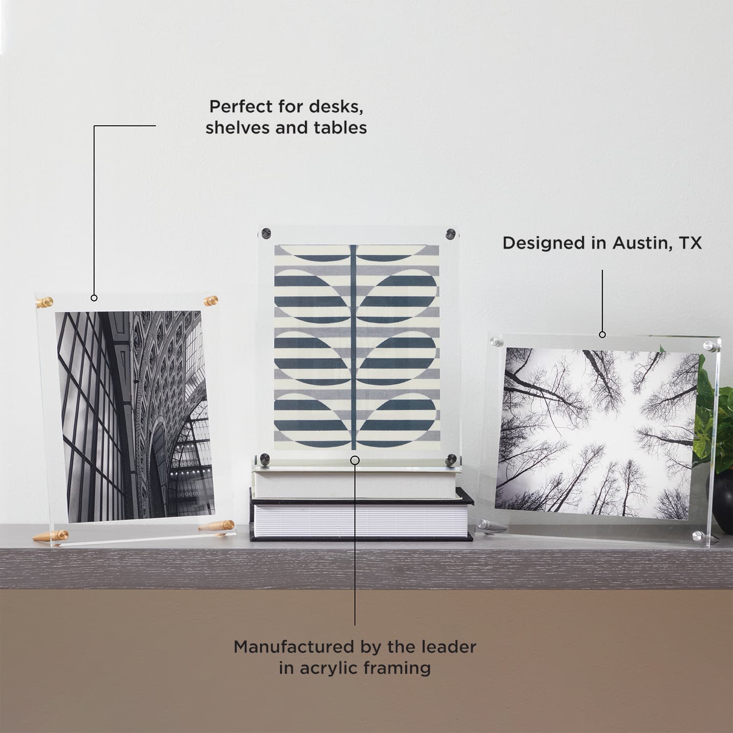 Wexel Art Clear Acrylic Tabletop Floating Picture Frame with Graphite Hardware