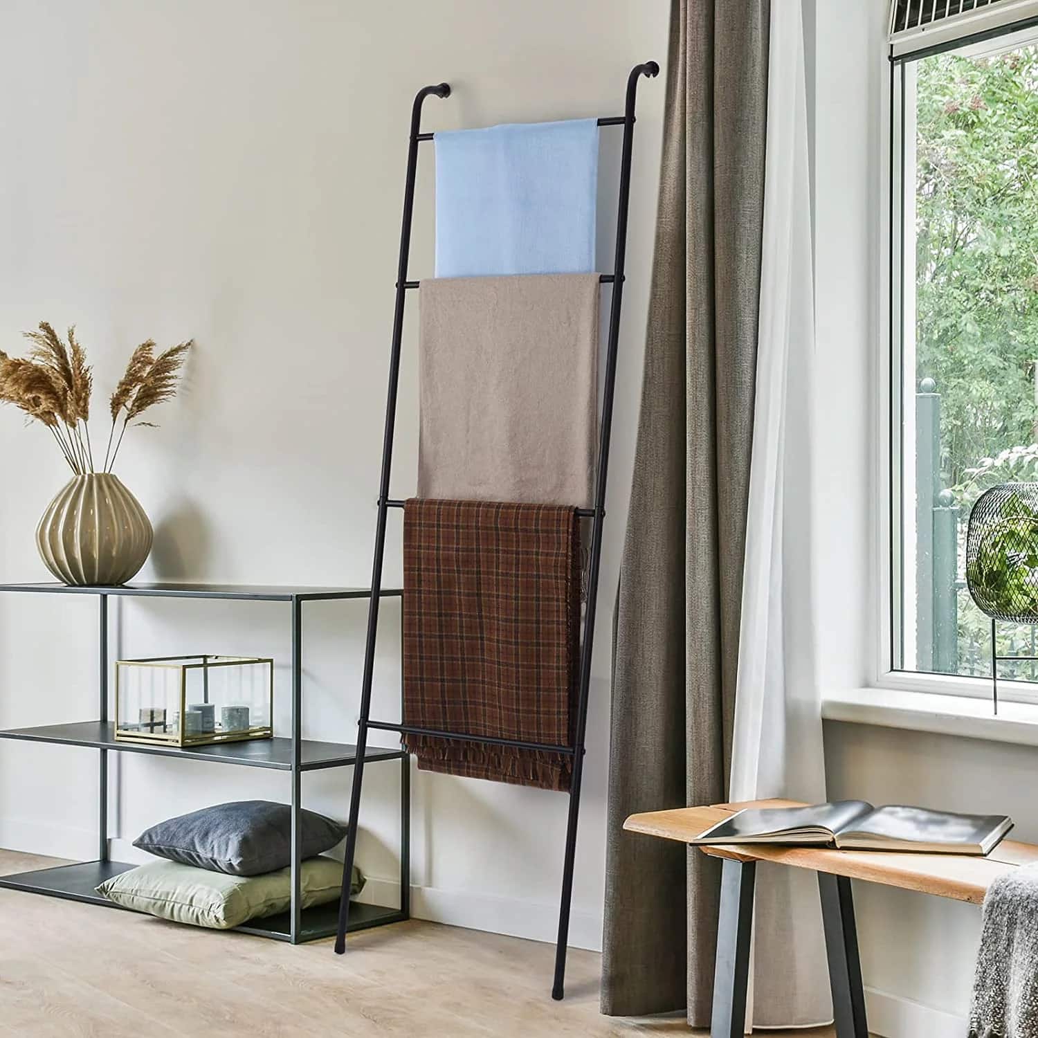 NEX™ 5ft. Black Metal Wall-Leaning Blanket Ladder Rack