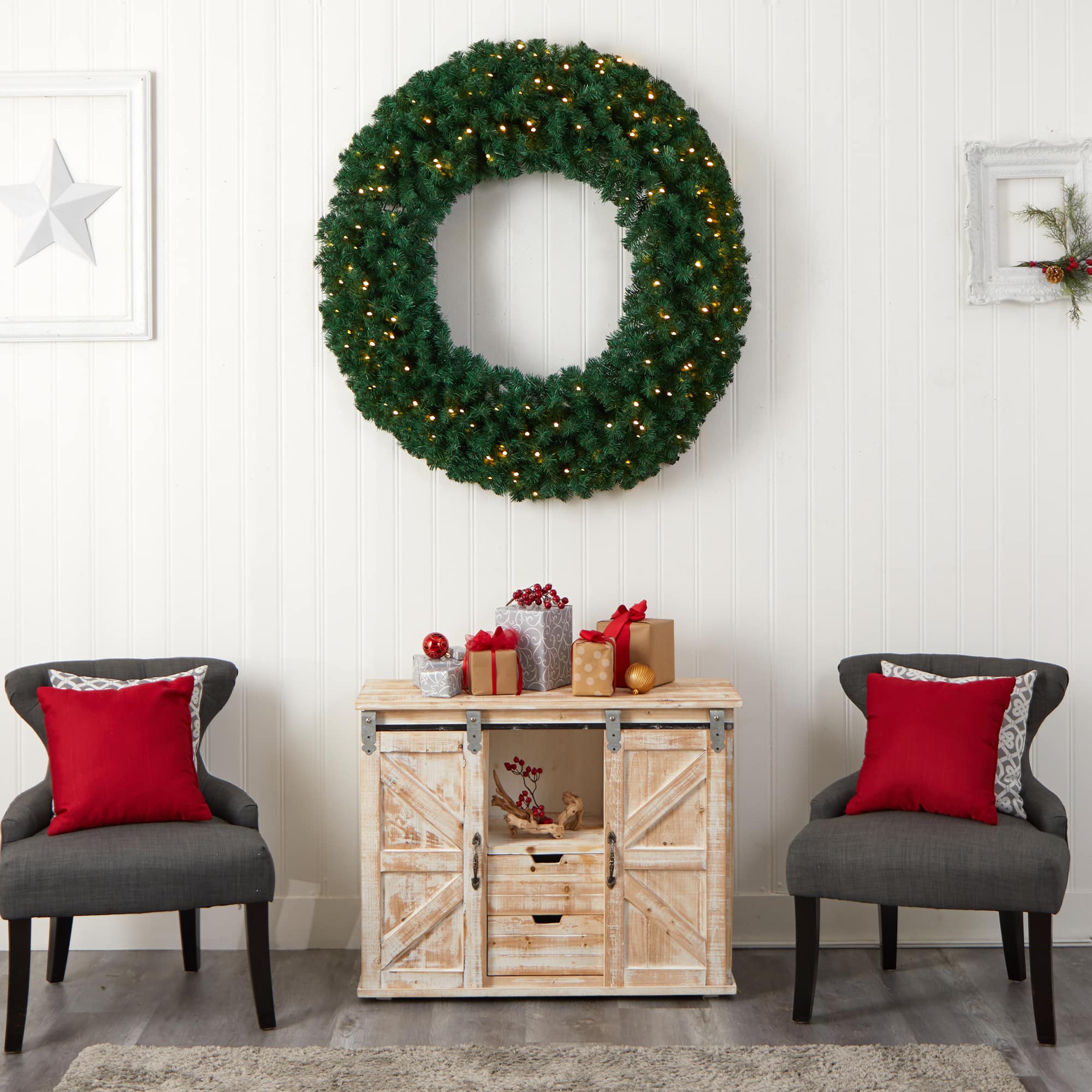 48" White LED Lights Artificial Christmas Wreath