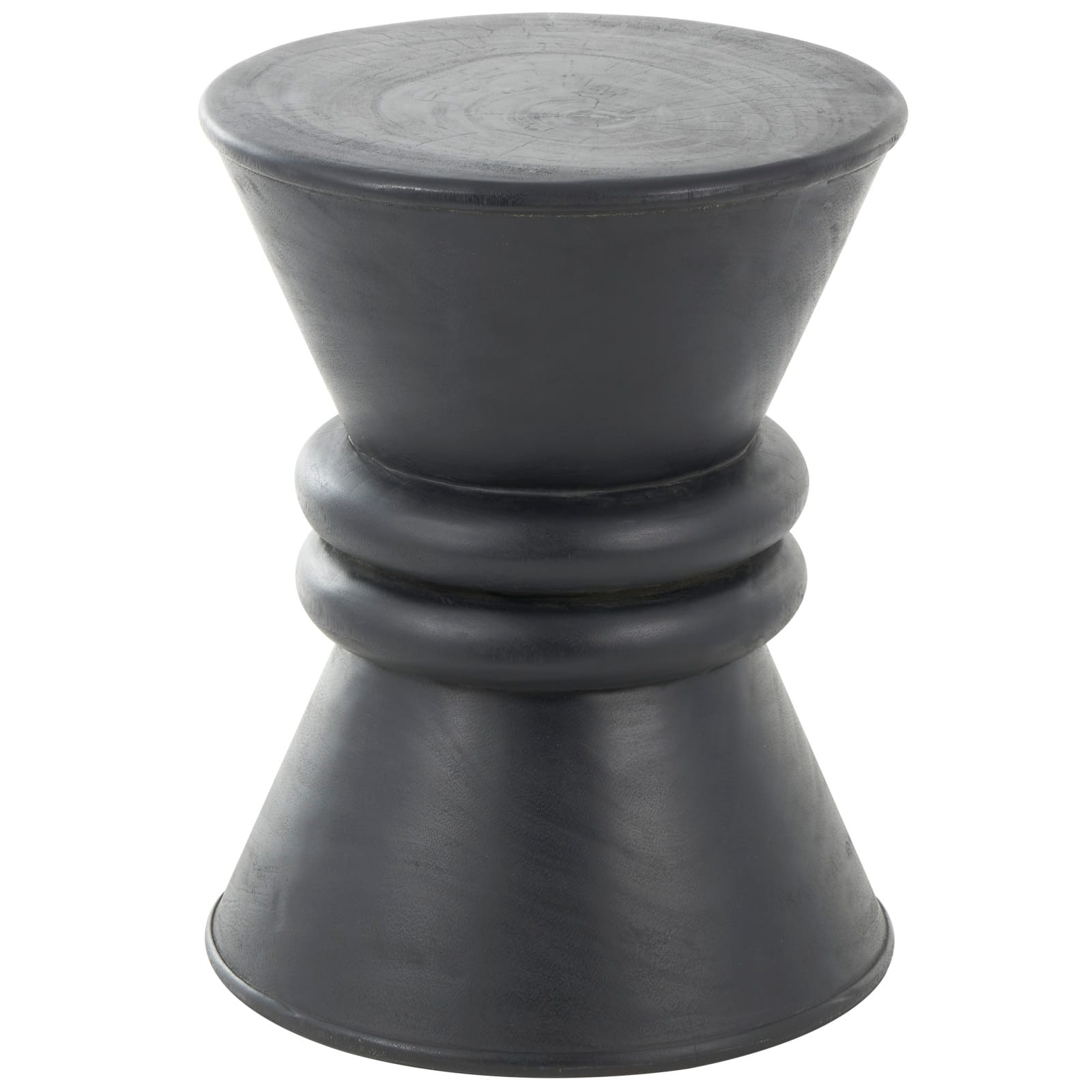 18" Black Wood Handmade Carved Hourglass Accent Table with 3D Ring Center