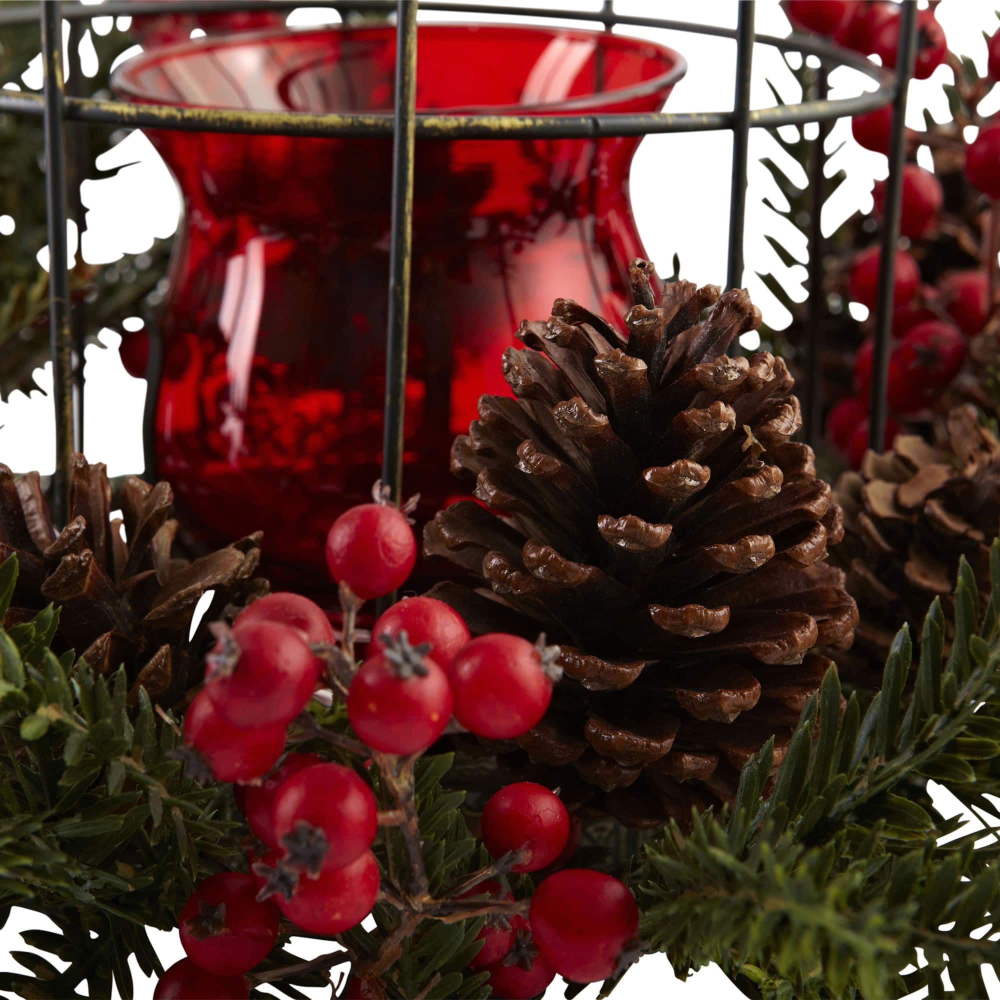 15" Pine & Berry Birdhouse Candelabrum