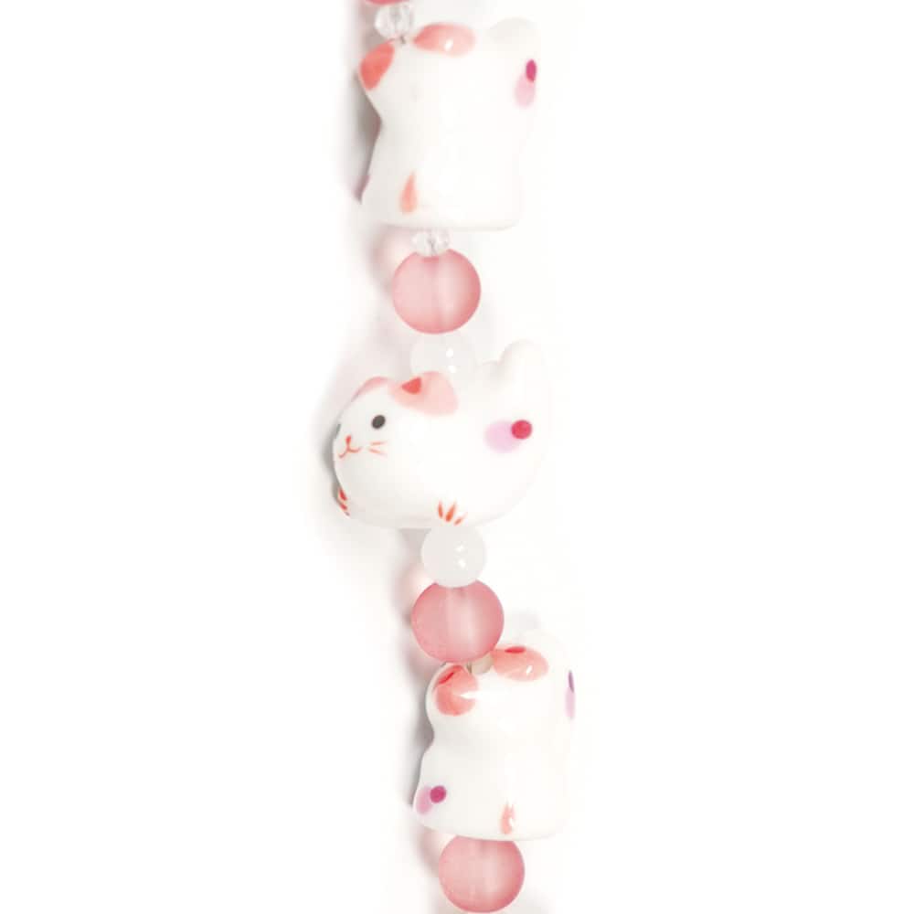Jesse James Beads 15mm Pink & White Ceramic Cat Beads