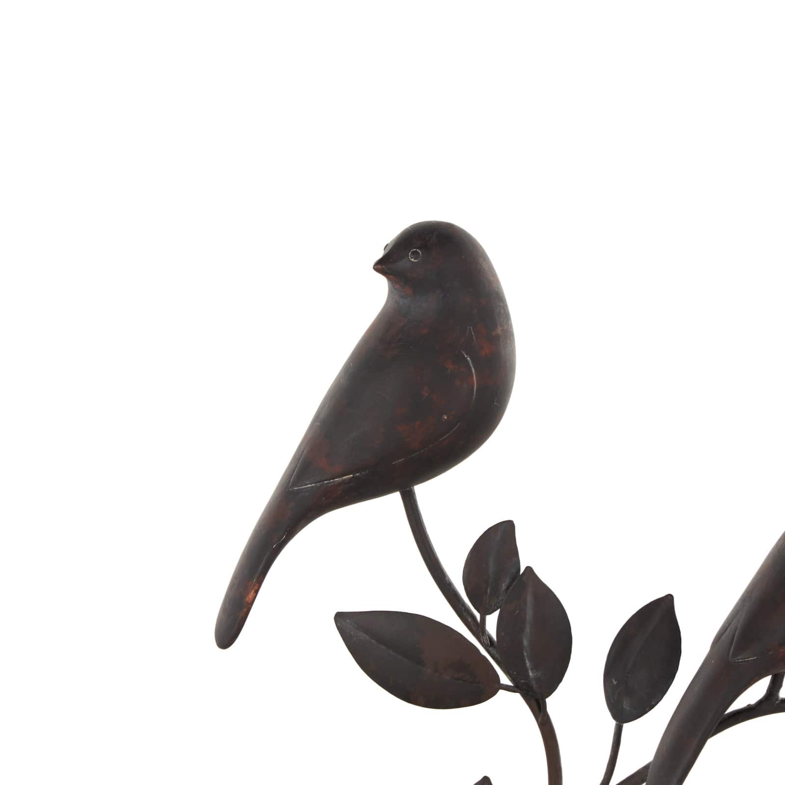 10" Black Polystone Bird Perching Decorative Sculpture with Leaf Vines and Copper Shading