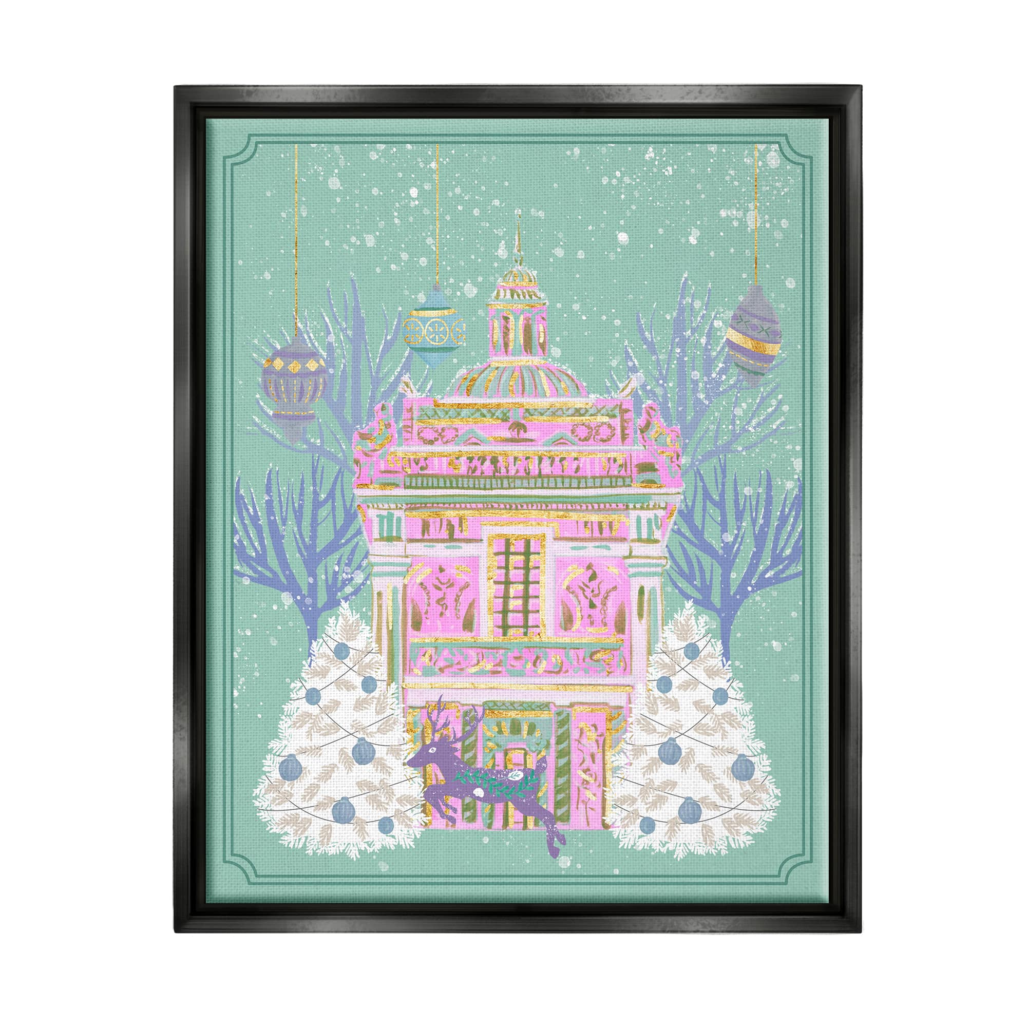 Stupell Industries Pink Ornate Christmas Building Framed Floater Canvas Wall Art
