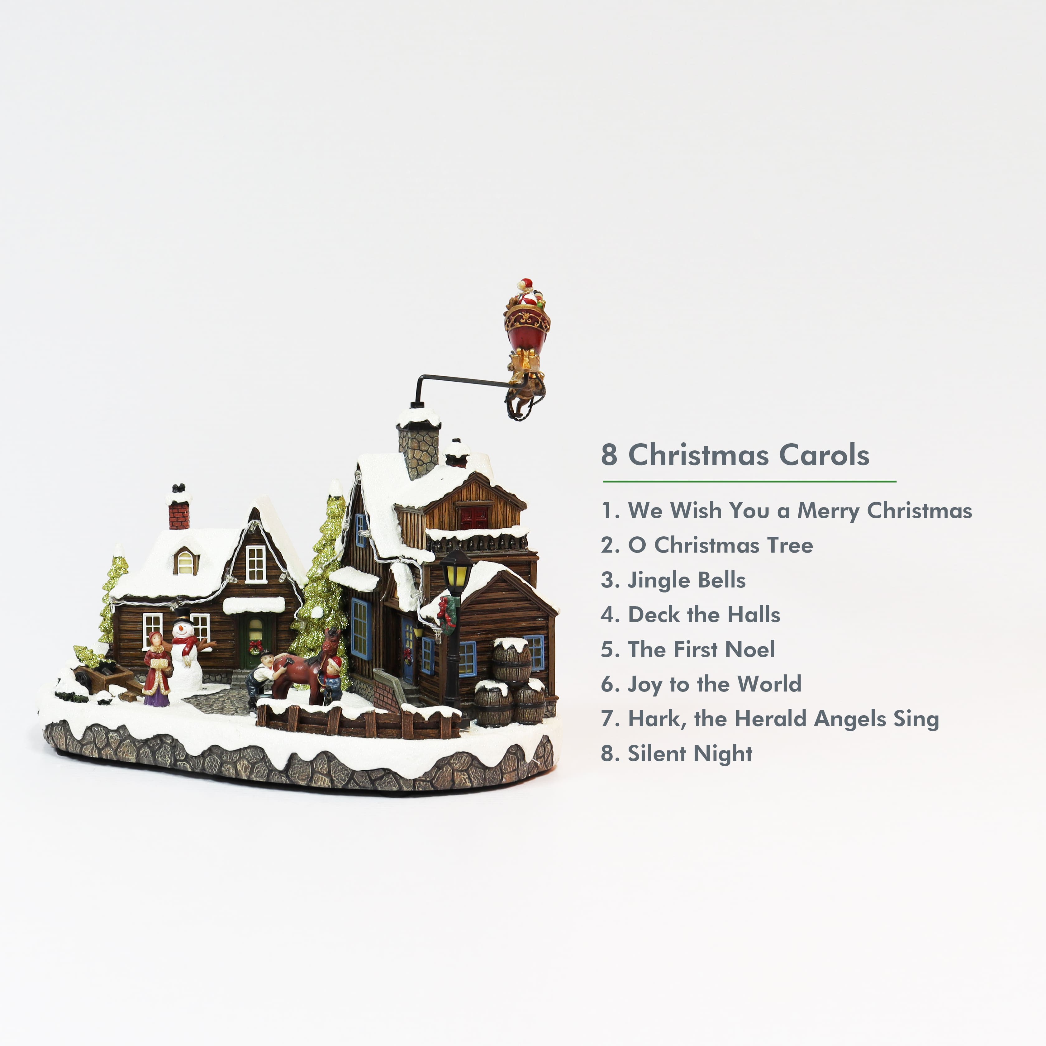 Moments in Time 10.63” Animated Santa with Reindeer Flying Over Homes Décor