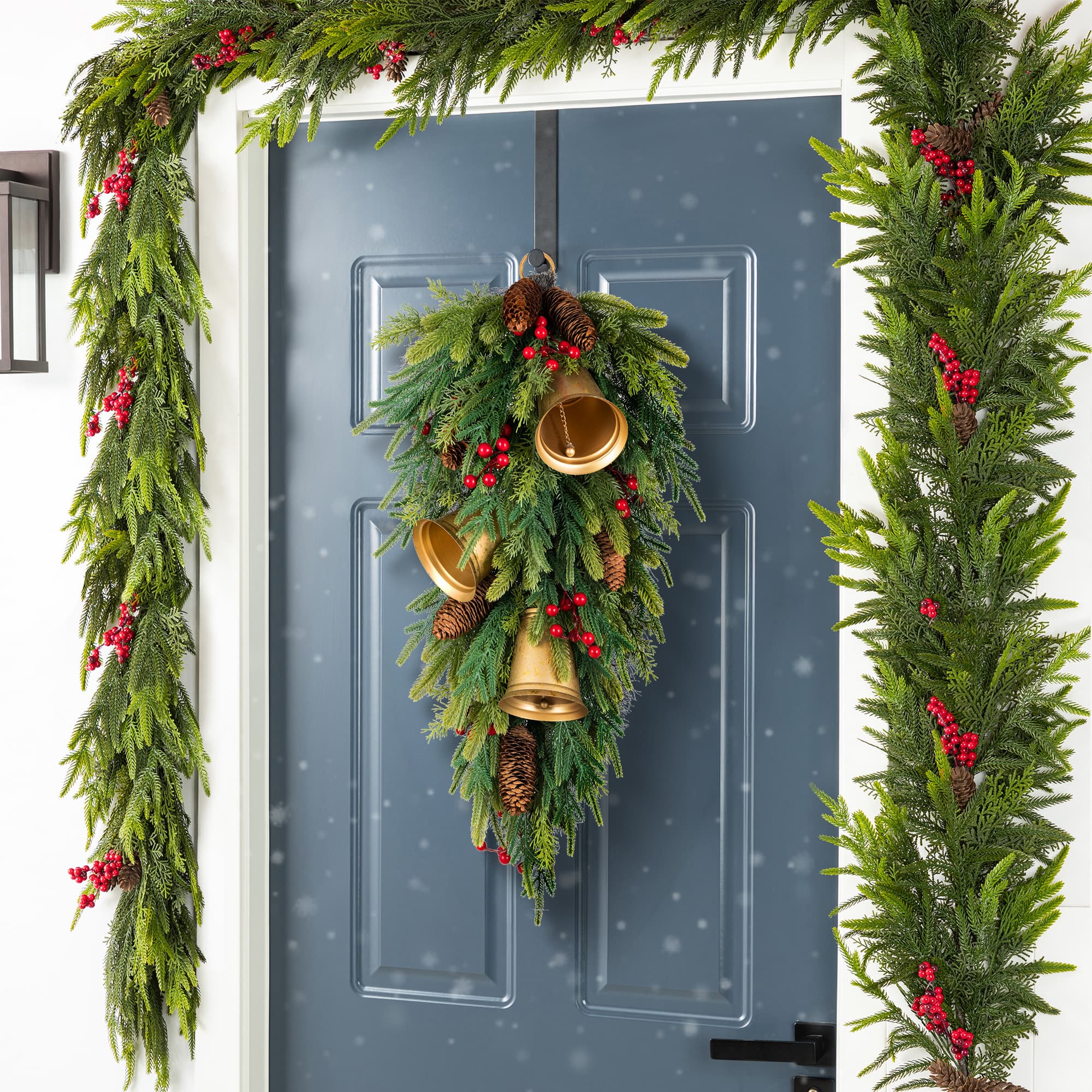 Glitzhome® 30" Christmas Deluxe Gold Bell & Pinecone PE Dripping Teardrop, Set of 2