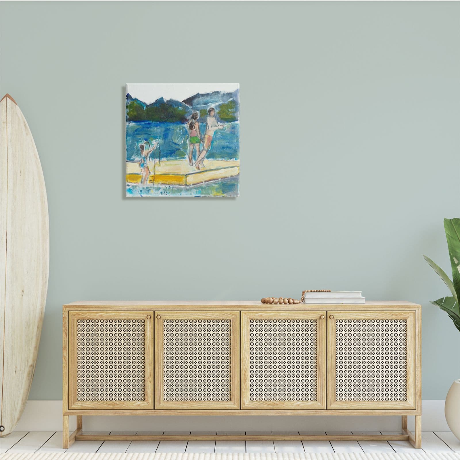 Stupell Industries Kids on Swimming Dock Abstract Contemporary Lake Scene Canvas Wall Art