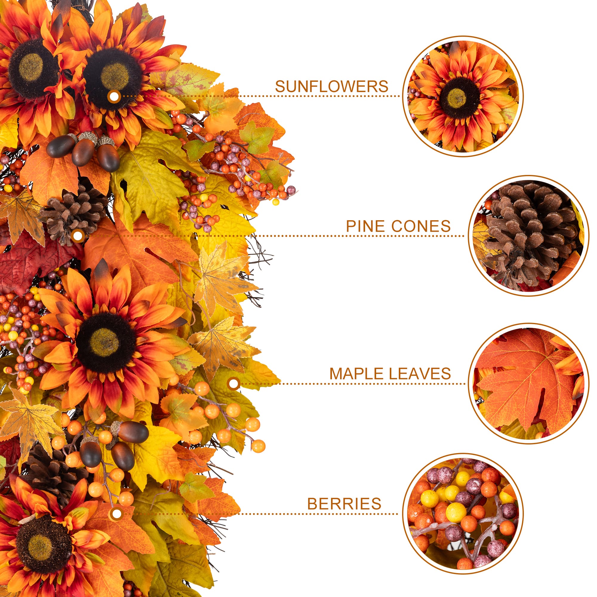 Glitzhome® 38" Oversized Fall Sunflower Teardrop Swag