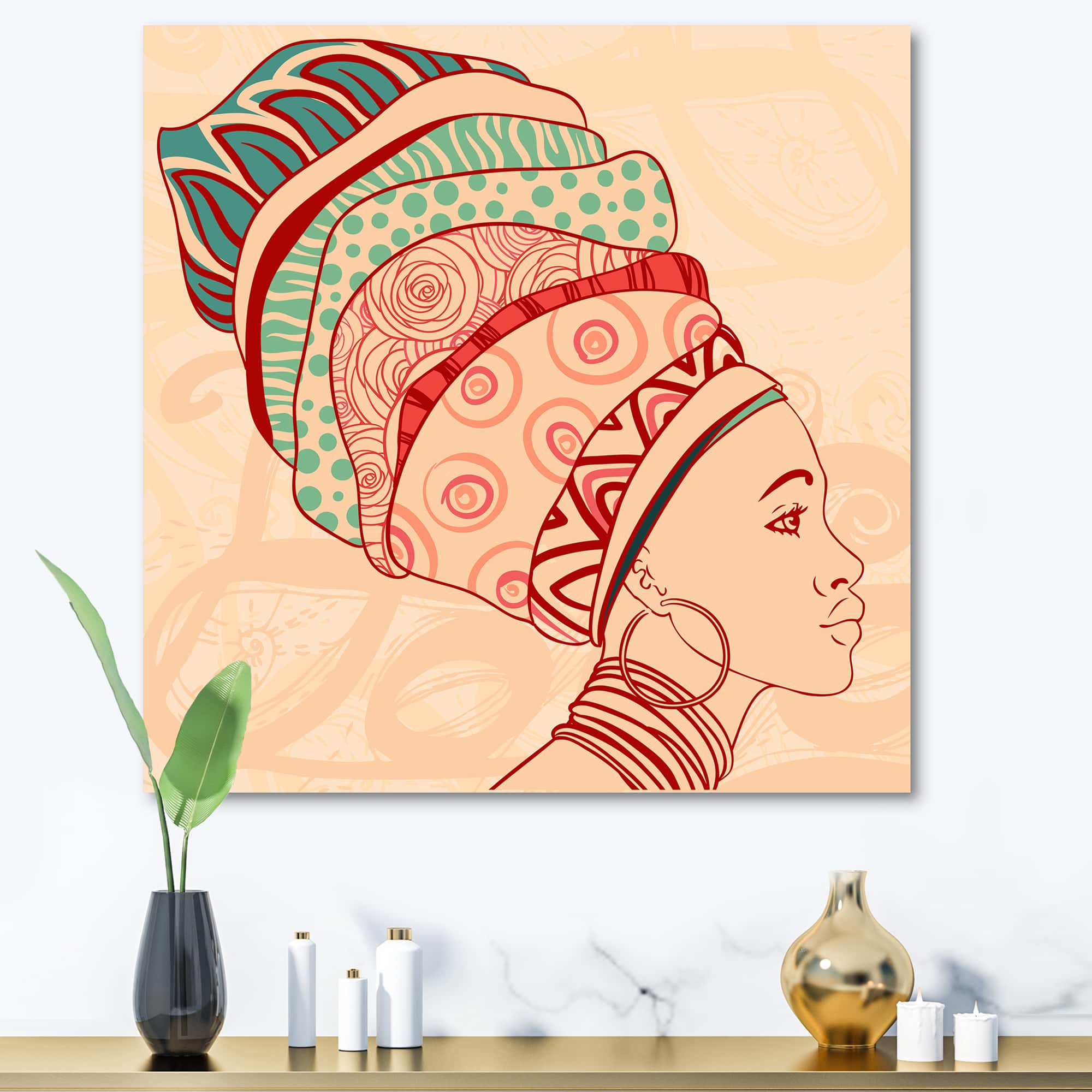 Designart - African American Woman with Turban II - Modern Canvas Wall Art Print