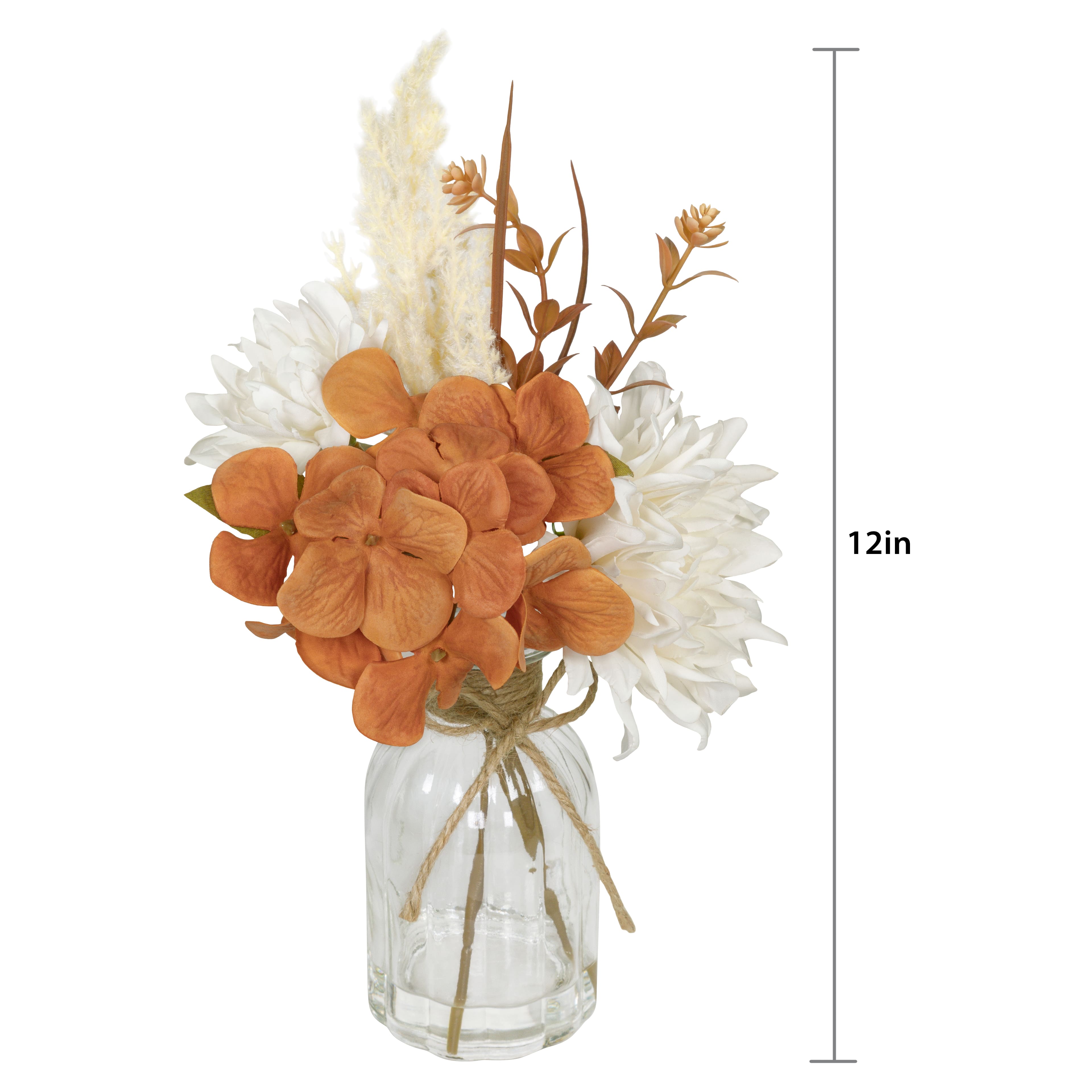 12" Cream Dahlia & Orange Hydrangea Mix Real Touch Premade Arrangement by Ashland®