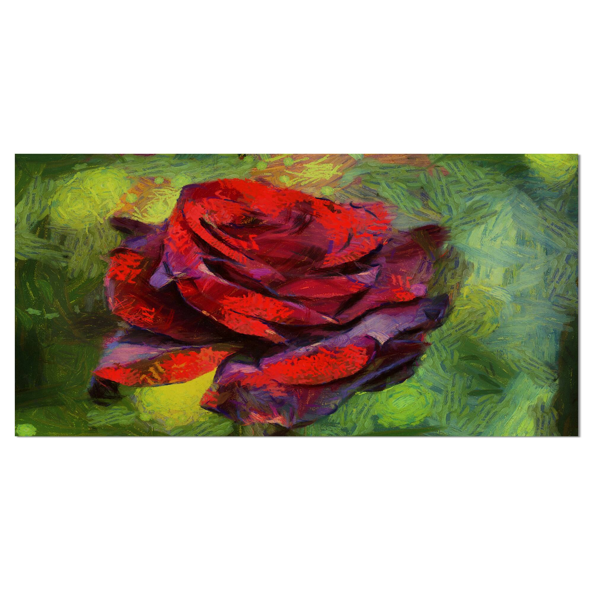Designart - Red Rose on Green - Floral Canvas Art Print