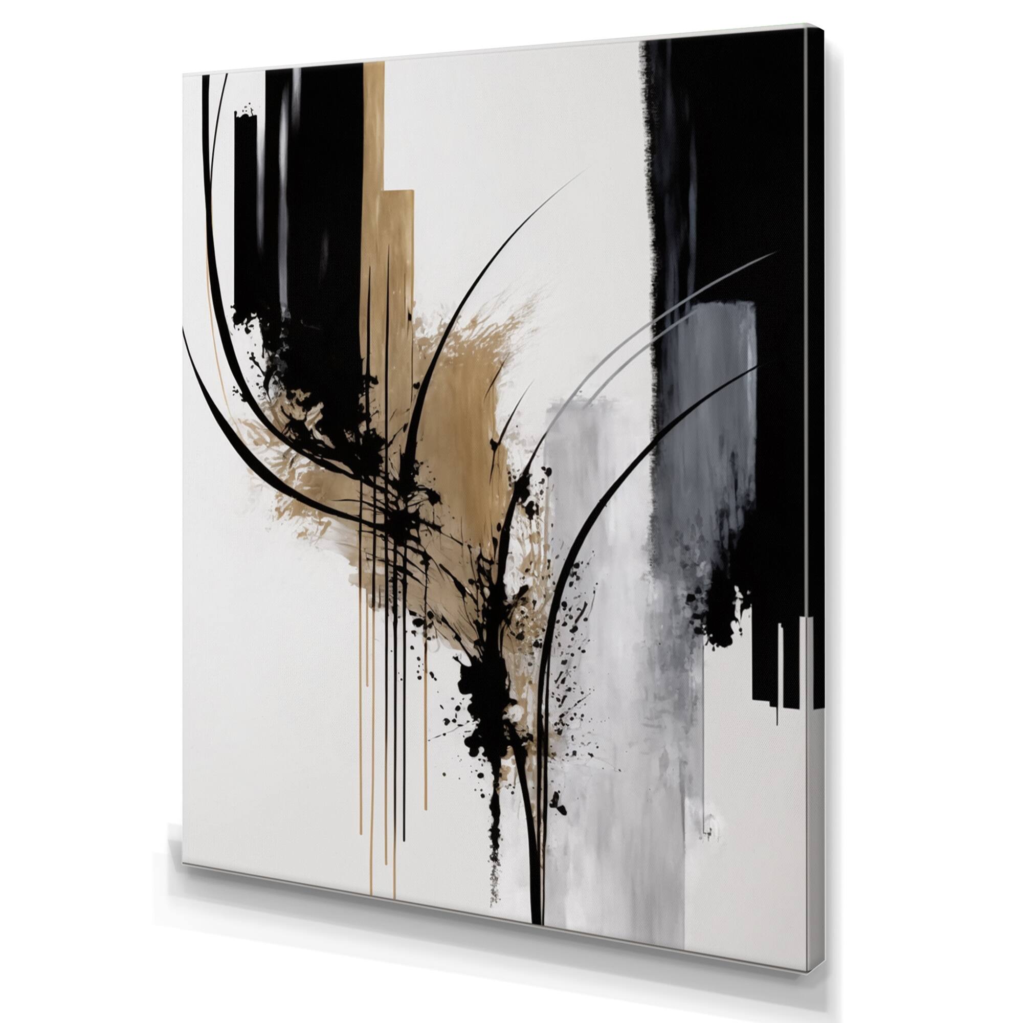 Designart 'Black, White And Gold Expression II' Modern Canvas Wall Art