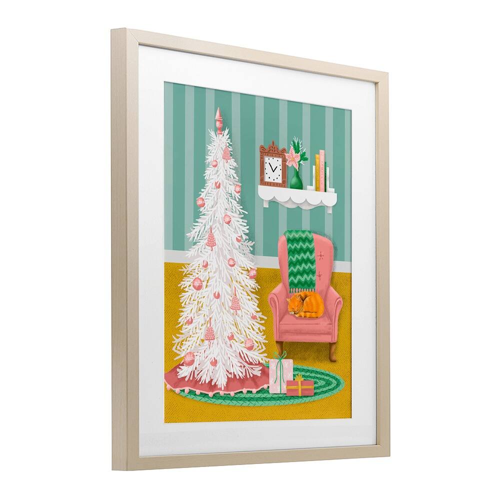 Stupell Industries Pink Cozy Christmas Tree Interior Framed Print Under Glass Wall Art