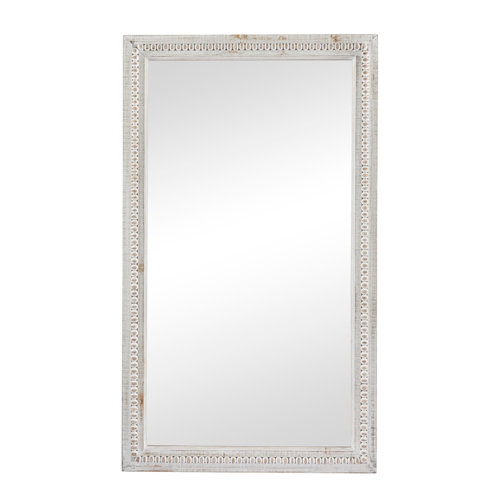 White Wood Carved Beaded Wall Mirror 28" x 1" x 48"