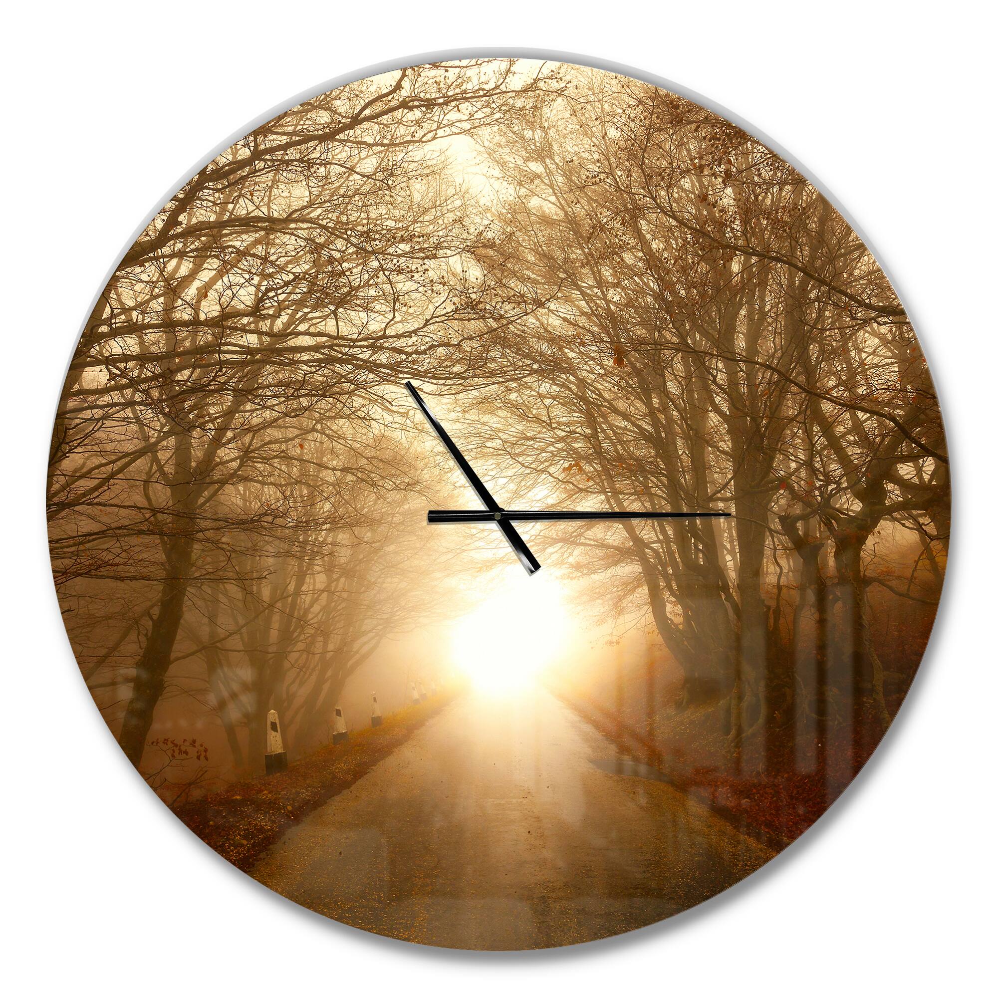 Designart Path To Sunlight In Autumn Forest Wall Clock