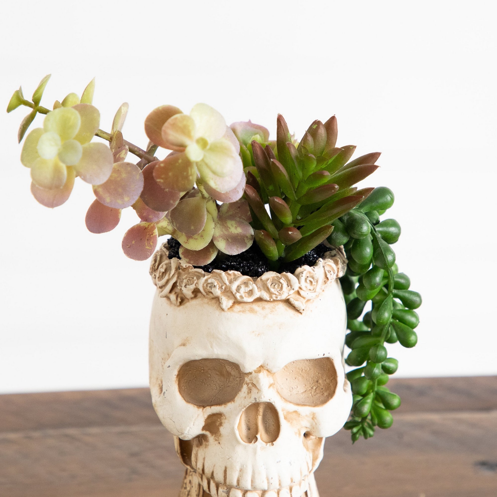 5.5" & 9" Artificial Halloween Succulent Garden in Skull Planters Set
