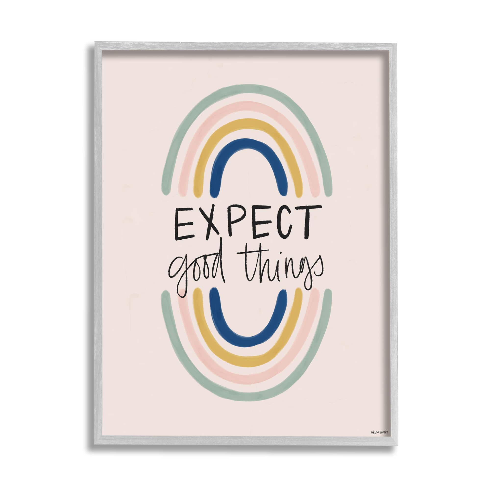 Stupell Industries Expect Good Things Phrase Double Rainbow Reflection in Gray Frame Wall Art