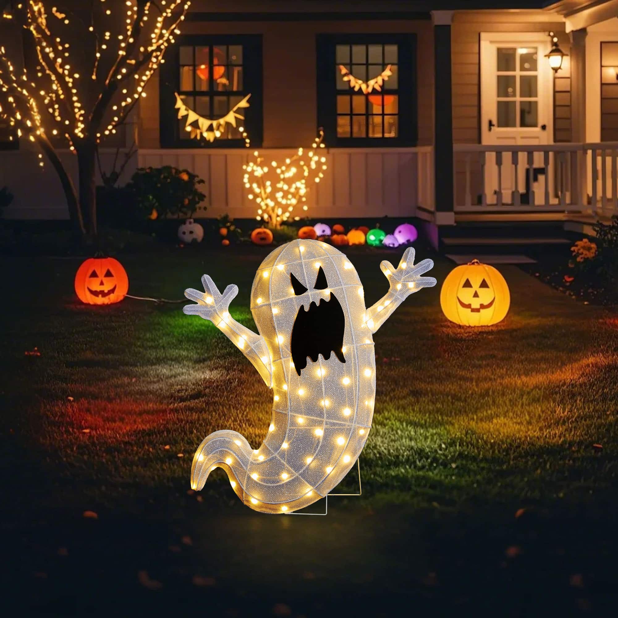 Glitzhome® 35.5"H Lighted Halloween 2.5D Ghosts Outdoor Decor