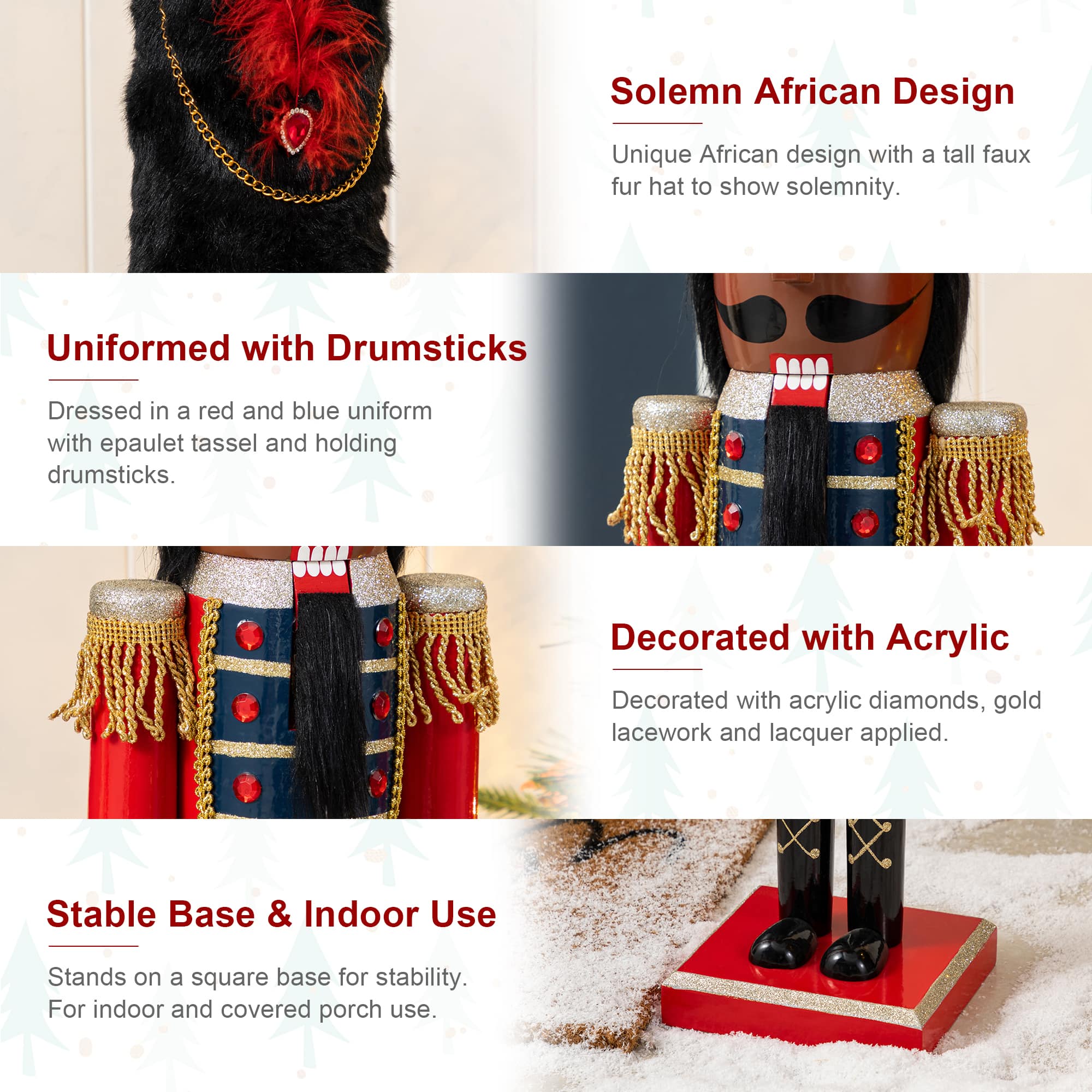 Glitzhome® 24" Wooden Christmas African Soldier Nutcracker
