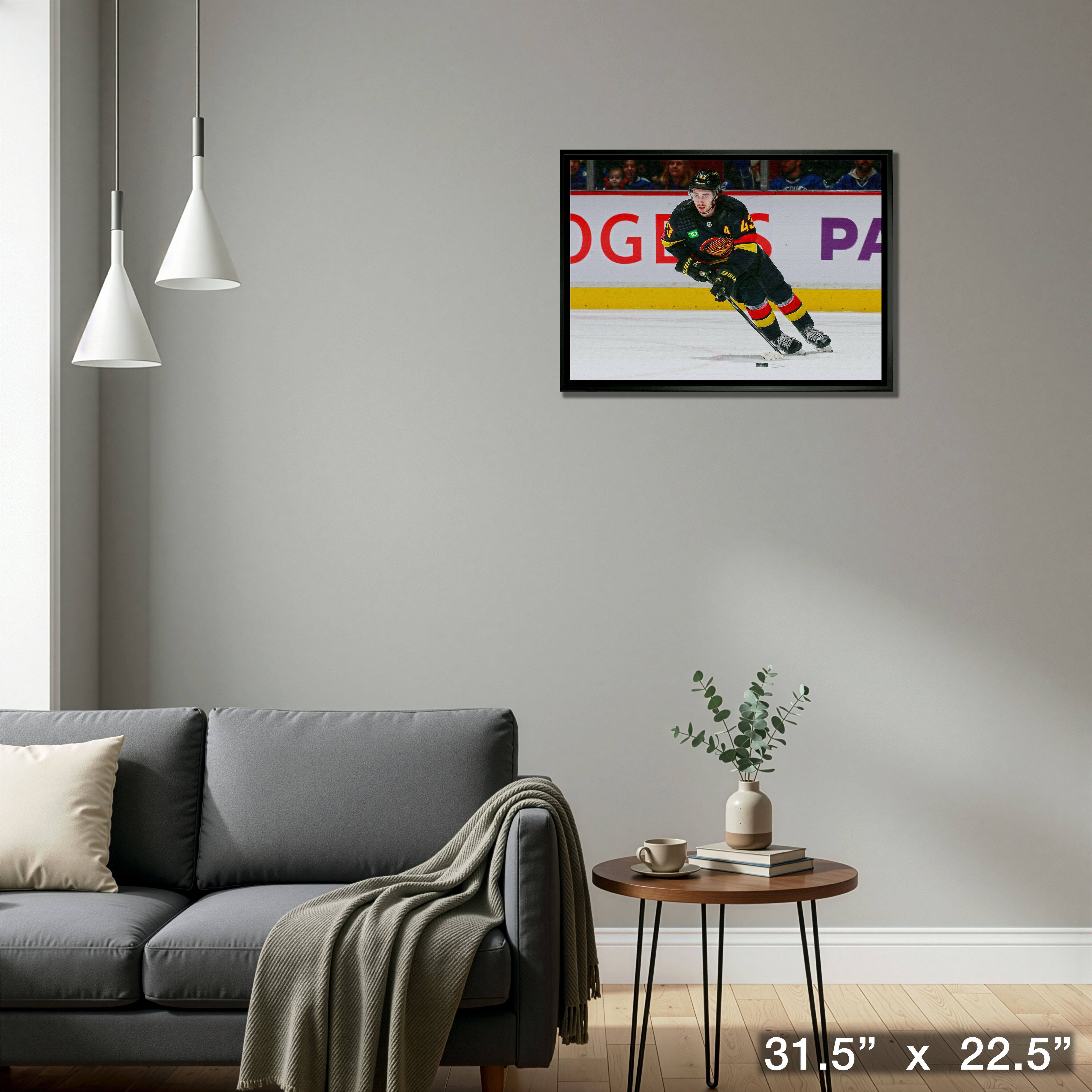 Quinn Hughes 20" x 20" Framed Canvas Canucks Skating-H 31.5" x 22.5"