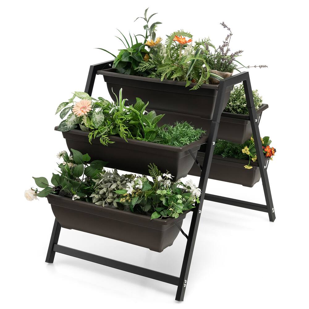 Costway 31" x 36" Raised Garden Bed 3-Tier Vertical Planter with Plant Boxes