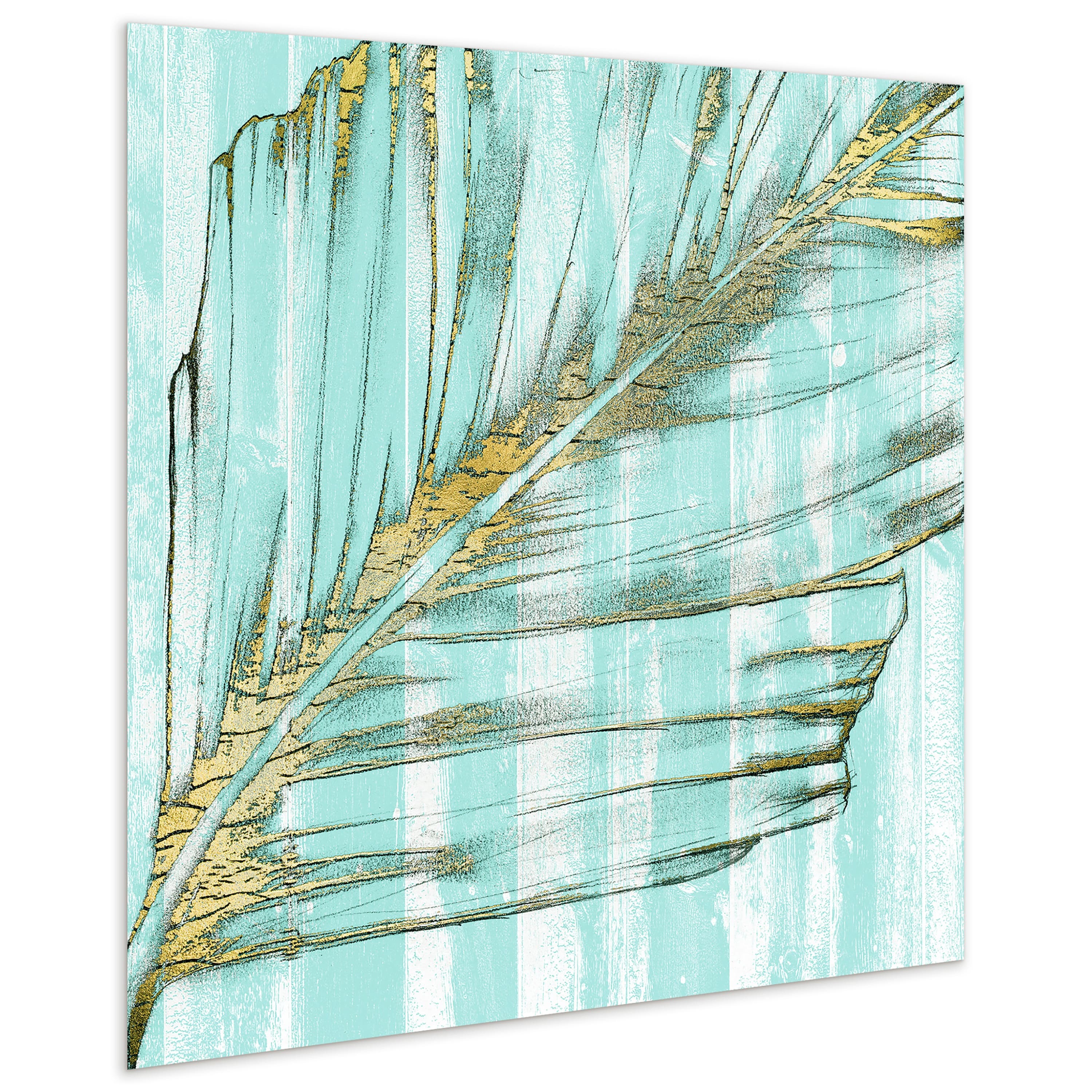 Empire Art Direct 38" x 38" Beach Frond in Gold I Frameless Free Floating Tempered Glass Wall Art