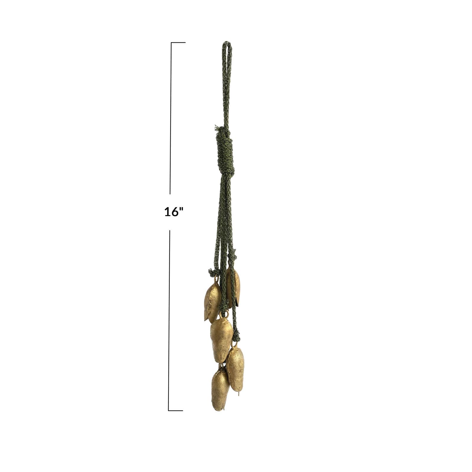 Hello Honey® 16" Antique Gold Hanging Metal Bells with Green Rope Hanger