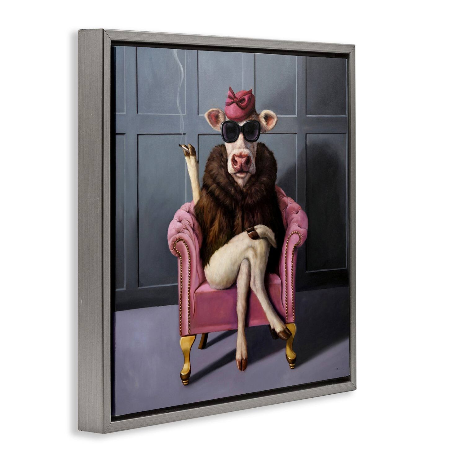Stupell Industries Trendy Pink Glam Cow Floater Framed Art