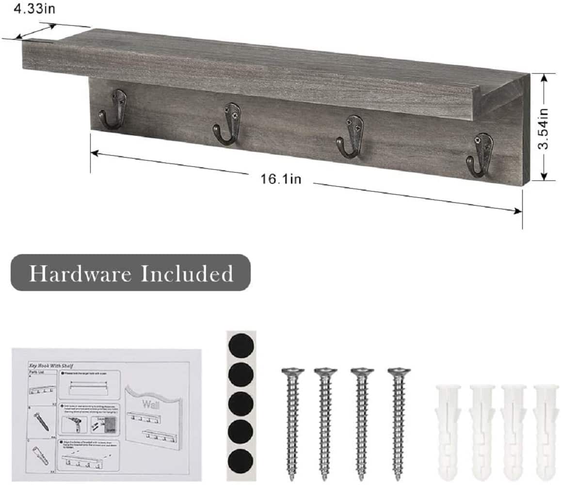 NEX™ 16" Rustic Gray Modern Wall-Mounted 4-Hook Coat Racks, 2ct.