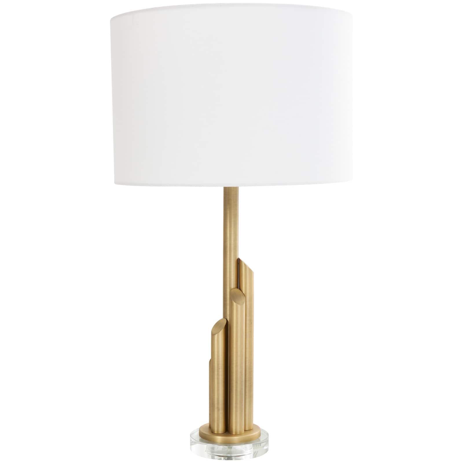 2ft. Gold Metal Abstract Tiered Pillar Accent Lamp with Glass Base
