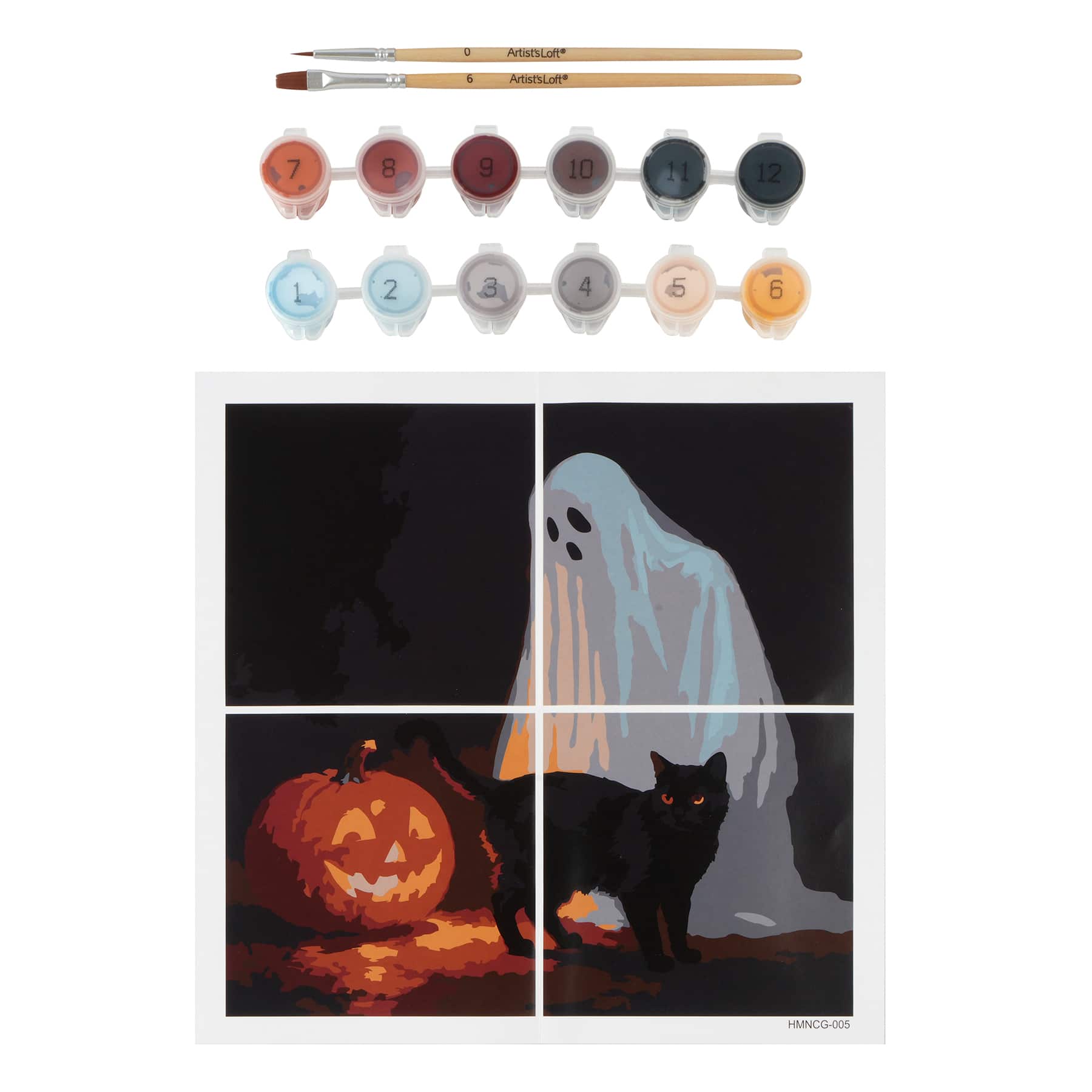 Jack-o'-Lantern, Black Cat & Ghost Paint-by-Number Gallery Mini Kit by Artist's Loft®