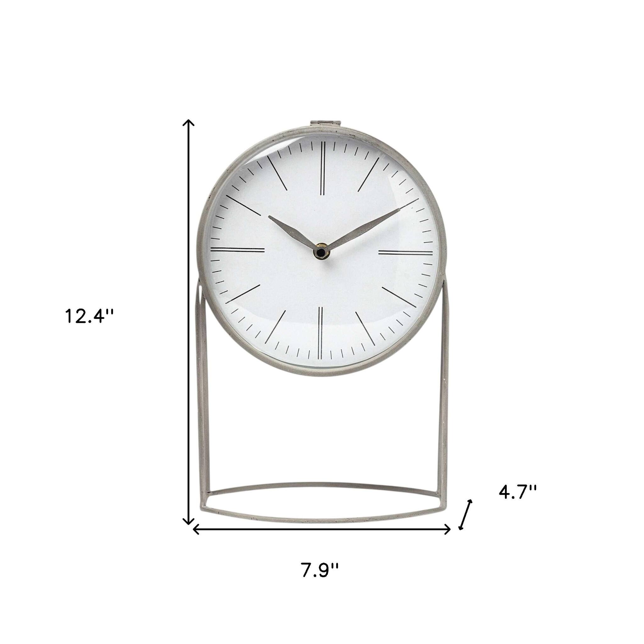 HomeRoots 12.5" Gray Metal Table Clock
