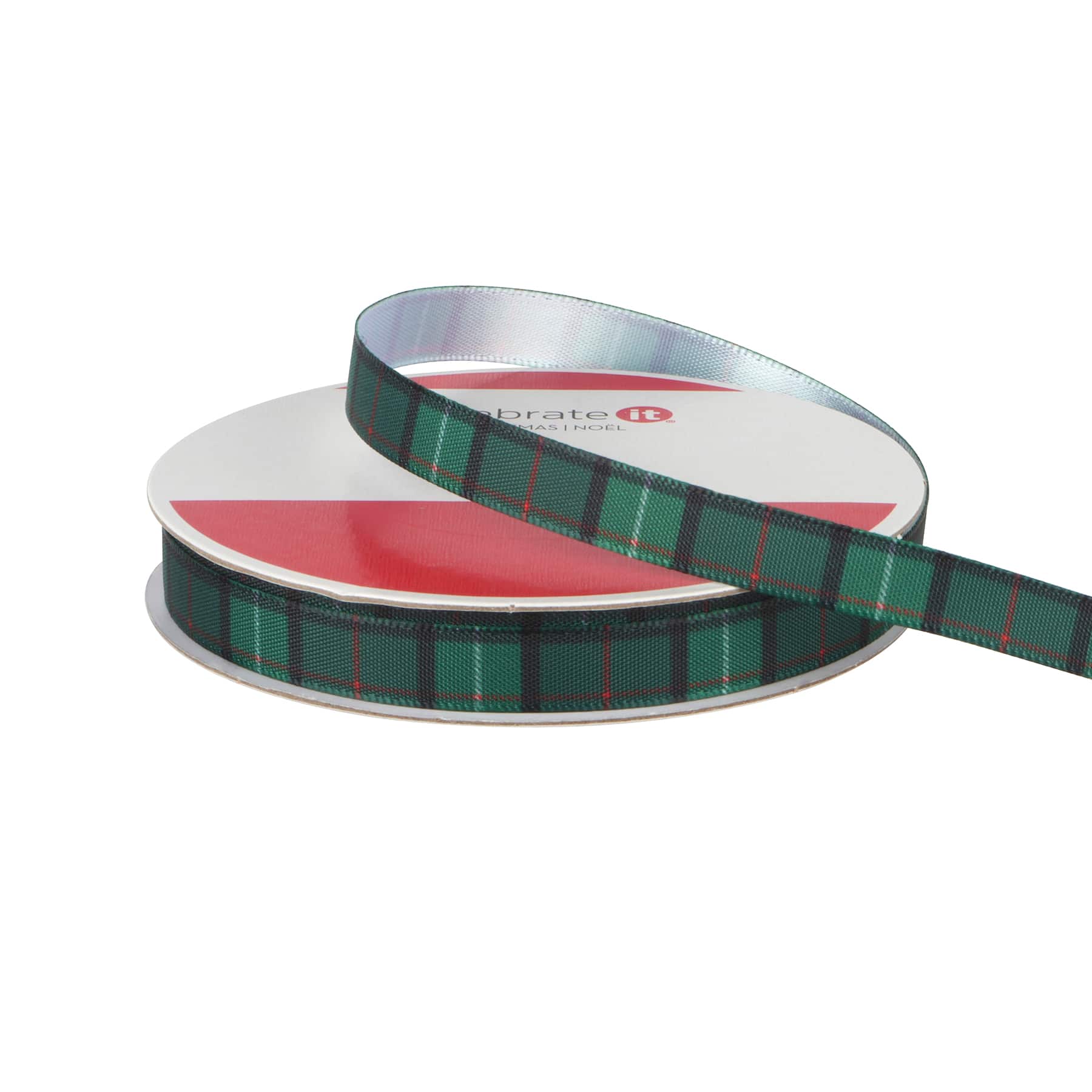 3/8" x 4yd. Dark Green Plaid Ribbon by Celebrate It®