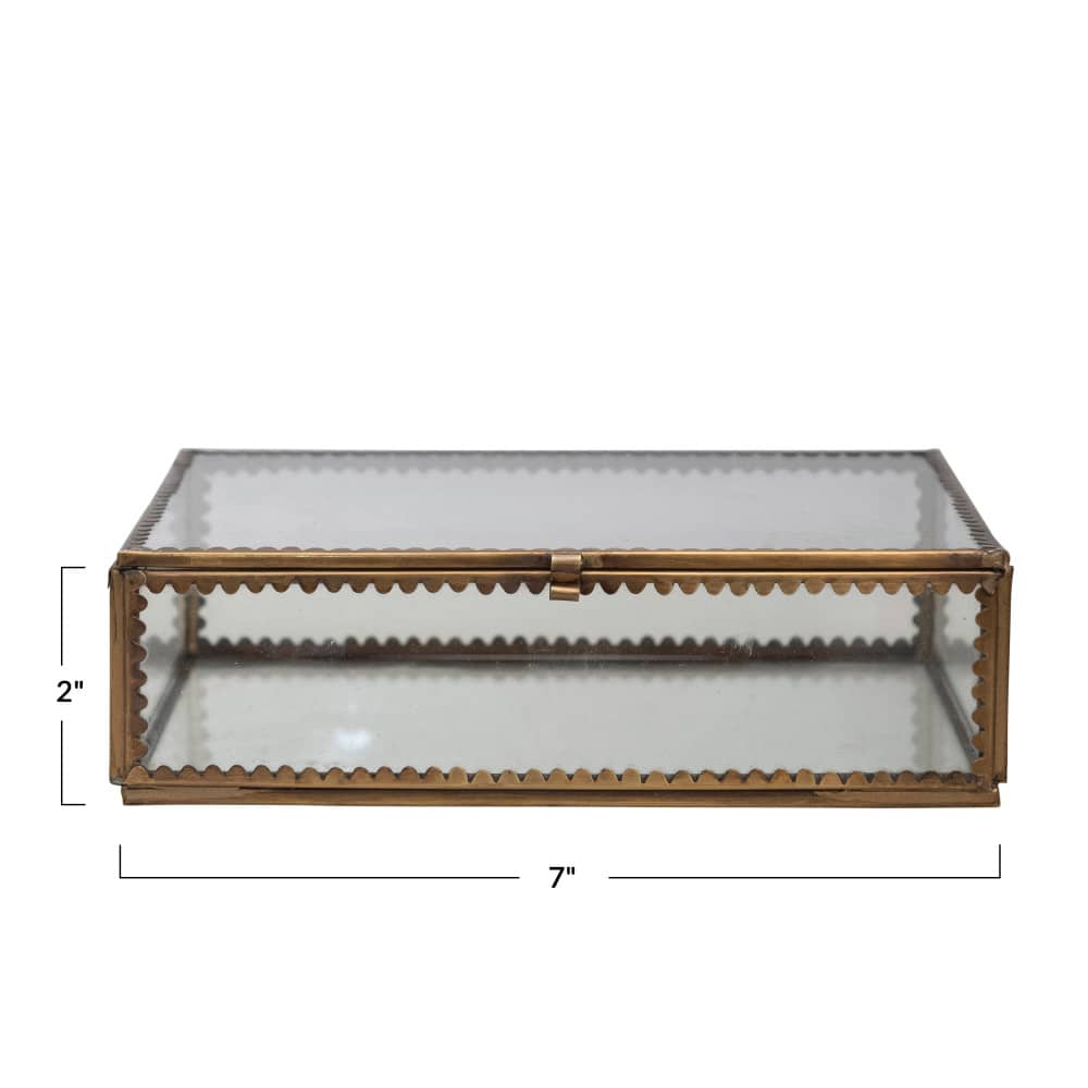 Hello Honey® 7" Antique Finish Brass and Glass Display Box with Scalloped Edges