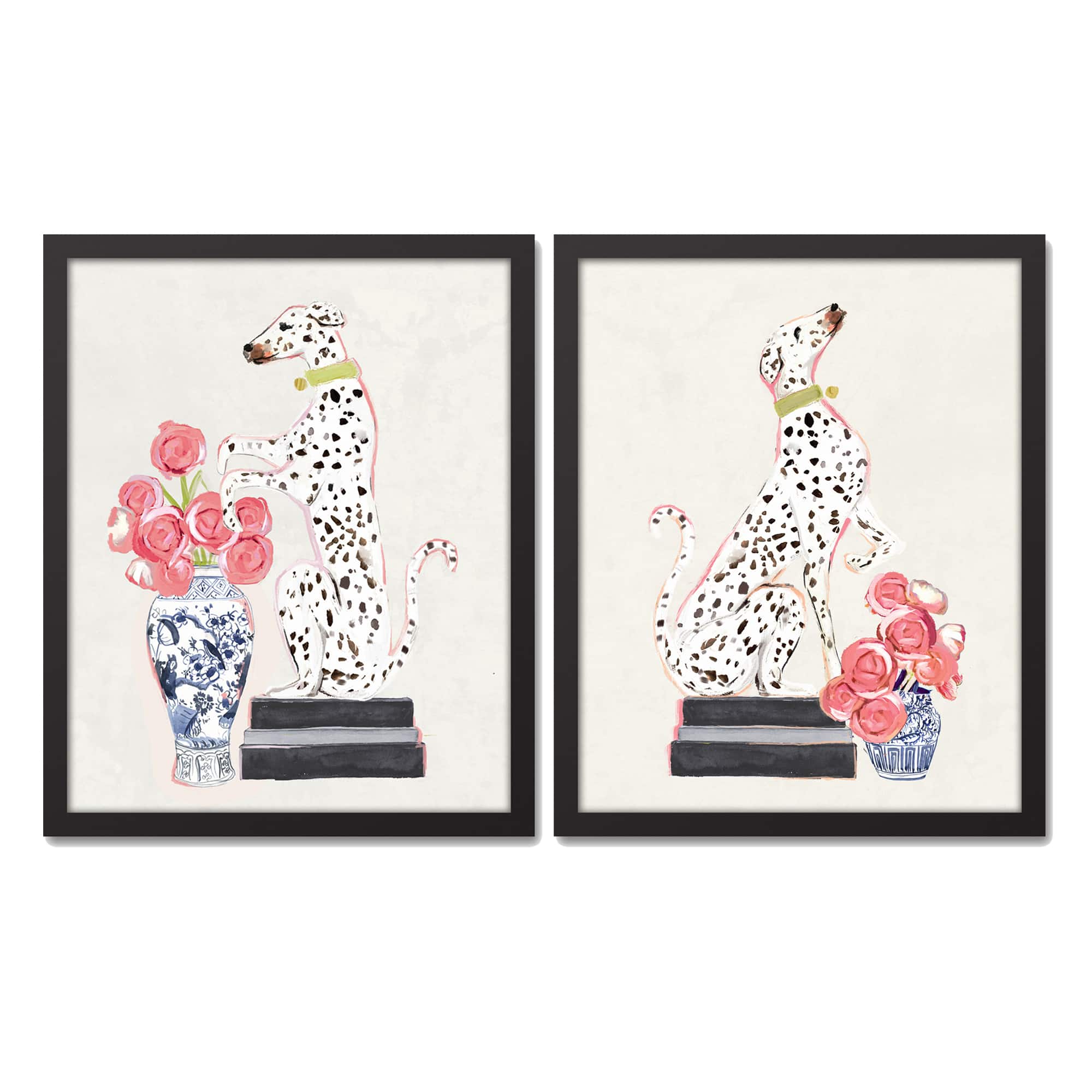 Dalmatian on Books 16" x 20" Black Framed Canvas - Set of 2