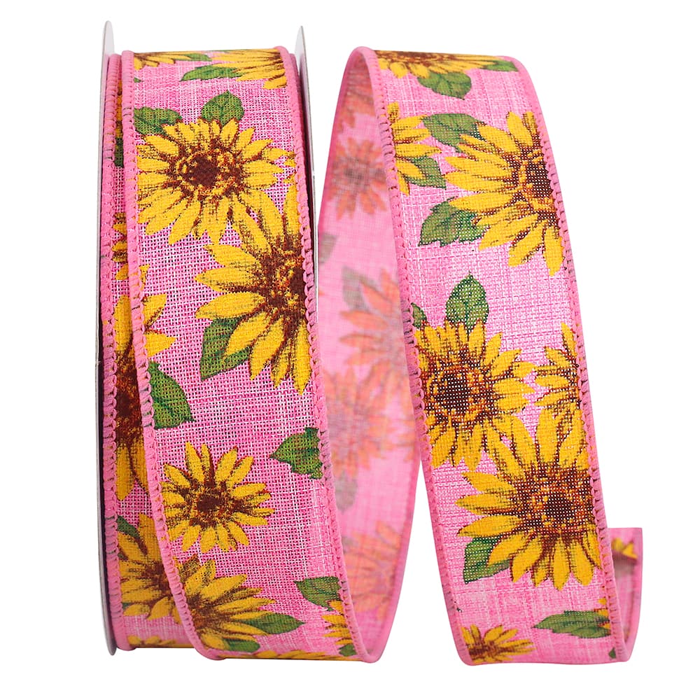 Reliant 1.5" x 20yd. Linen Wired Sunflowers All Around Ribbon