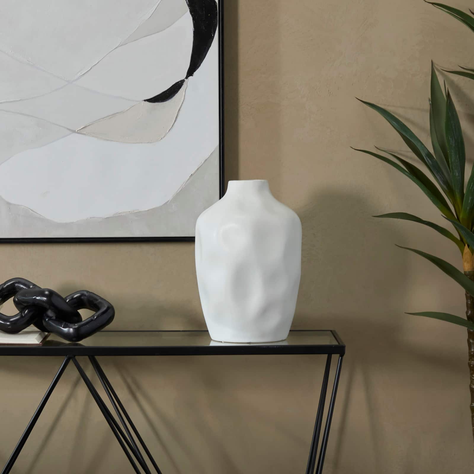 CosmoLiving by Cosmopolitan White Ceramic Faceted Vase 9" x 9" x 14"
