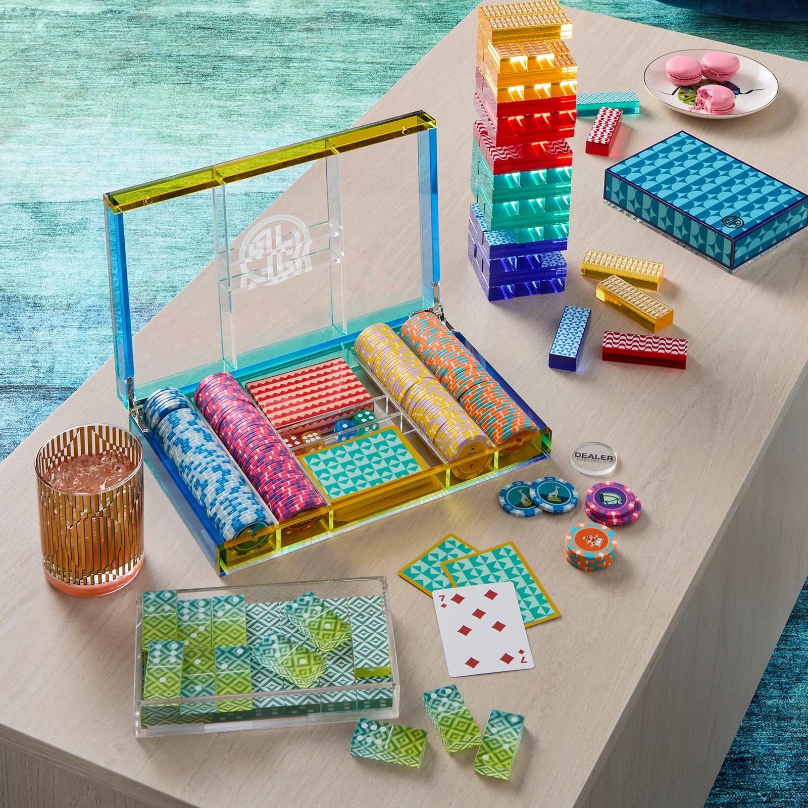 Jonathan Adler x Michaels Blue & Green Diamond Stripe Double Six Domino Set